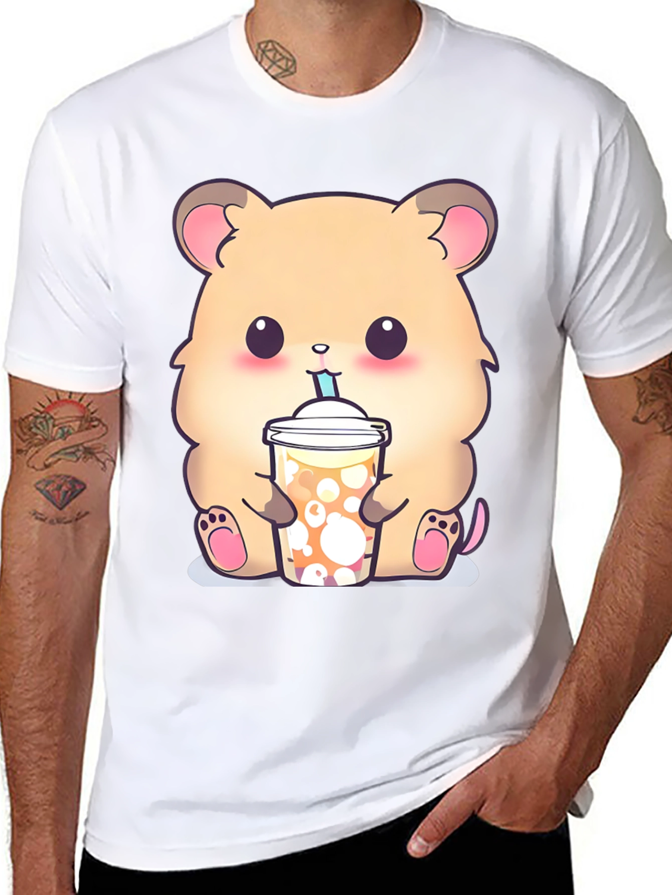 Cute Hamster Boba Tea Graphic T-Shirt