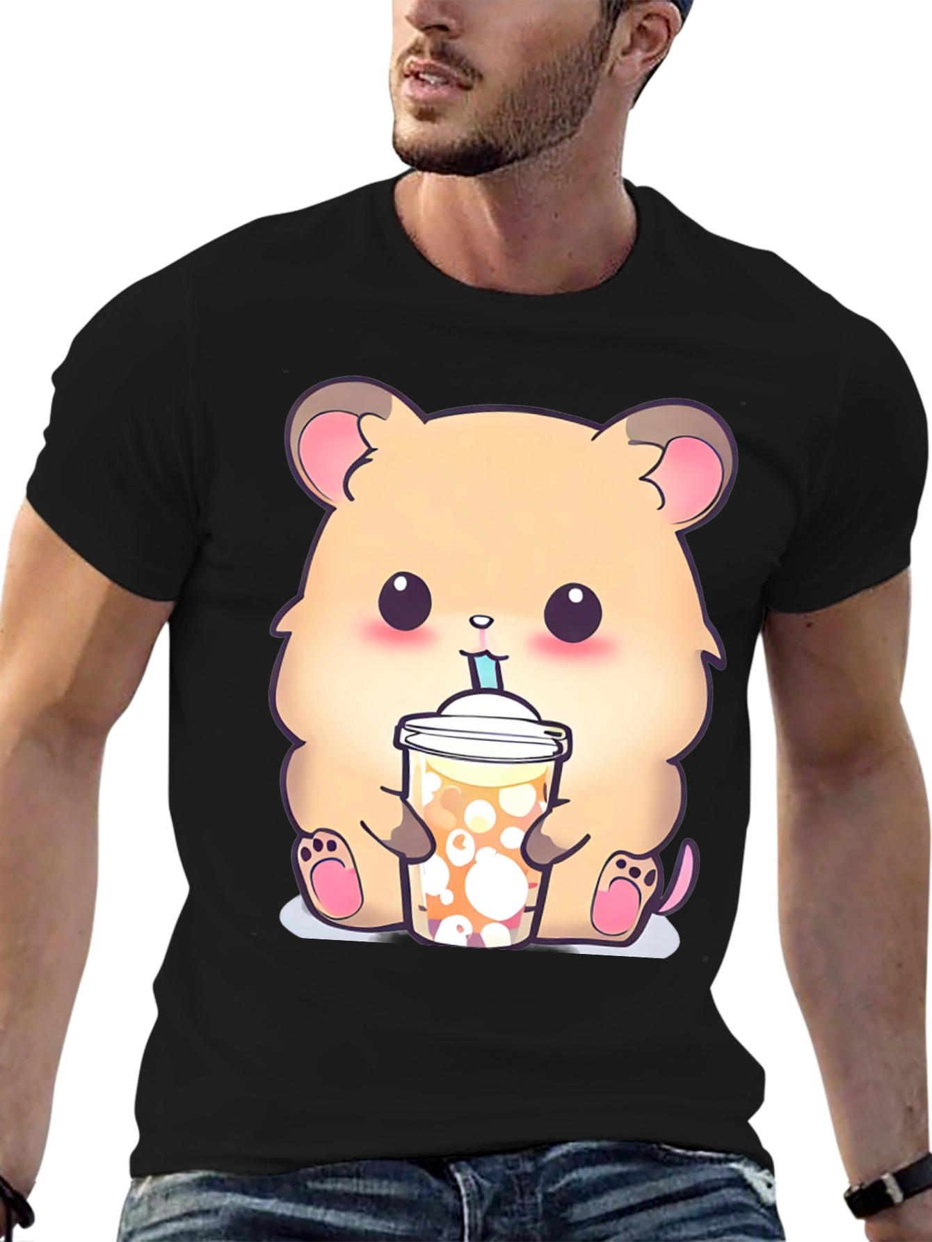 Cute Hamster Boba Tea Graphic T-Shirt