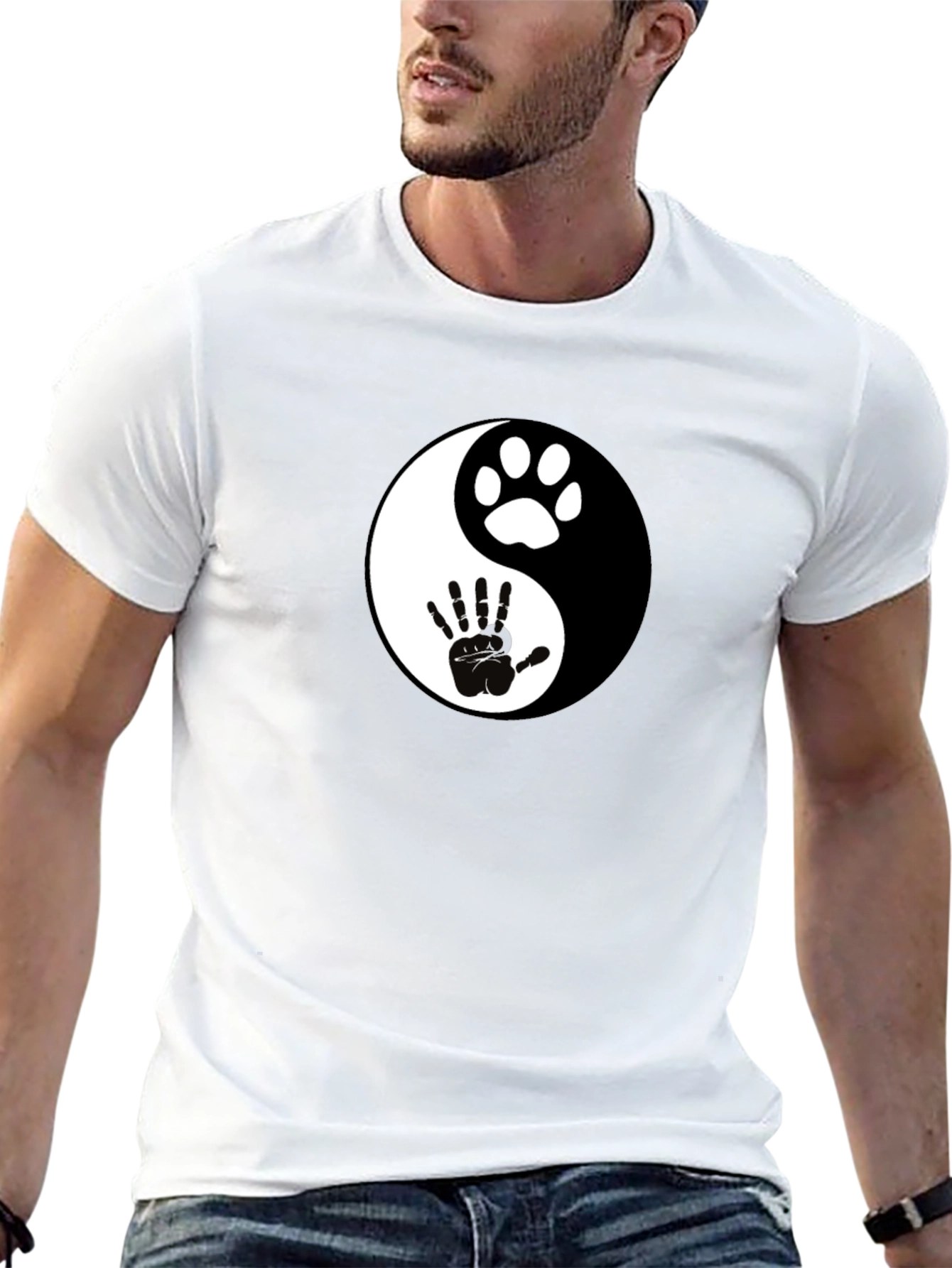 Yin Yang Paw and Hand Print Black T-Shirt