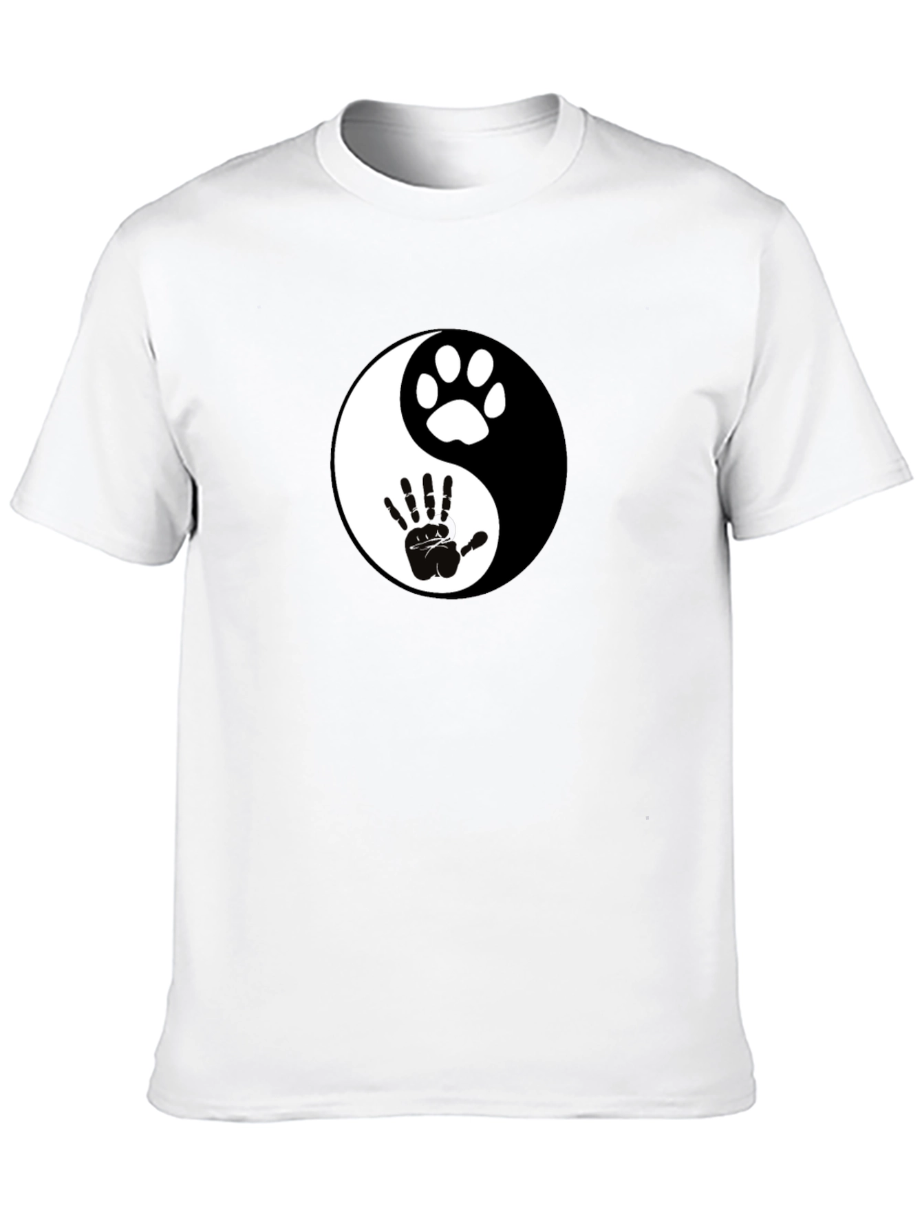 Yin Yang Paw and Hand Print Black T-Shirt