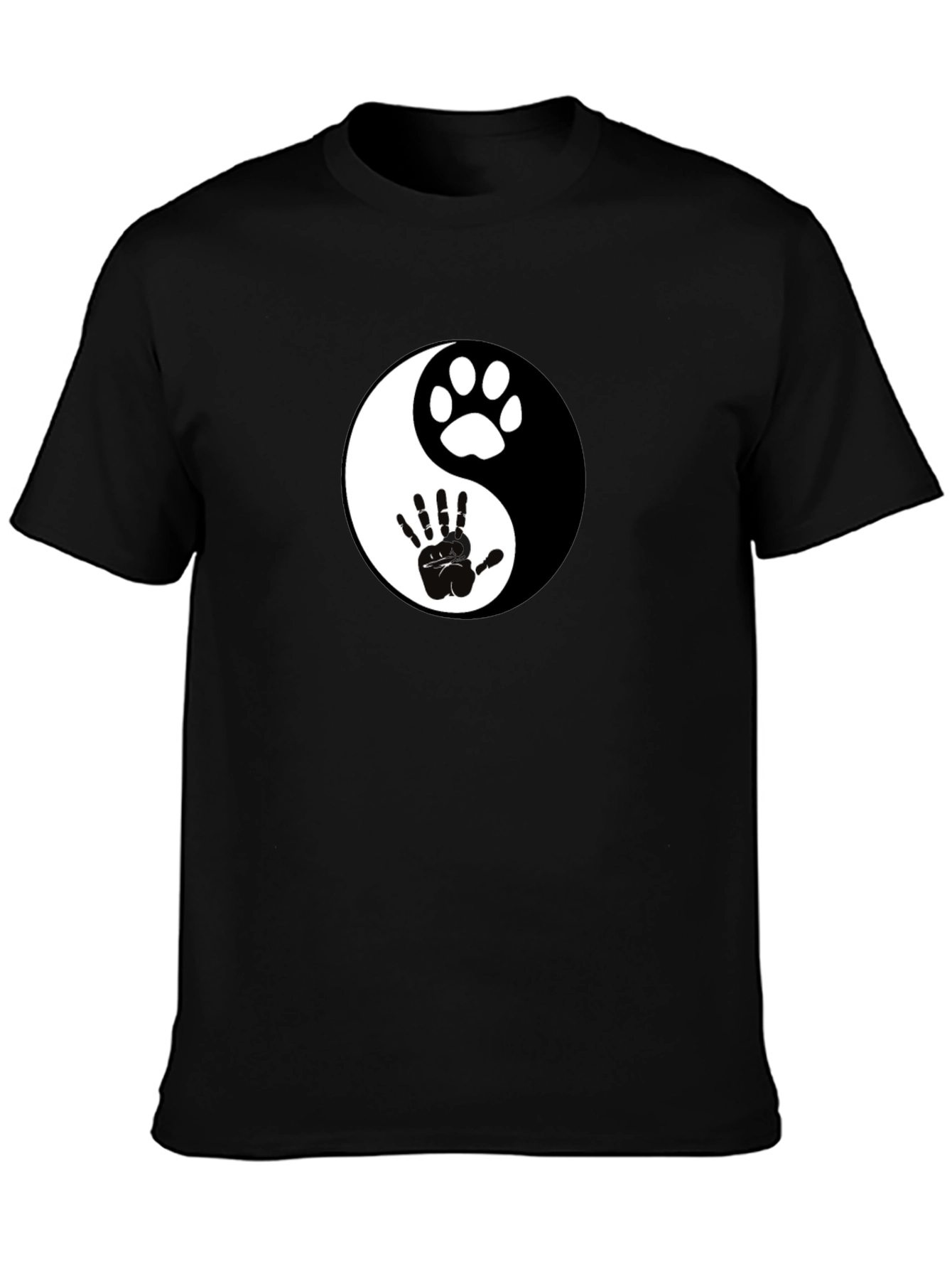 Yin Yang Paw and Hand Print Black T-Shirt