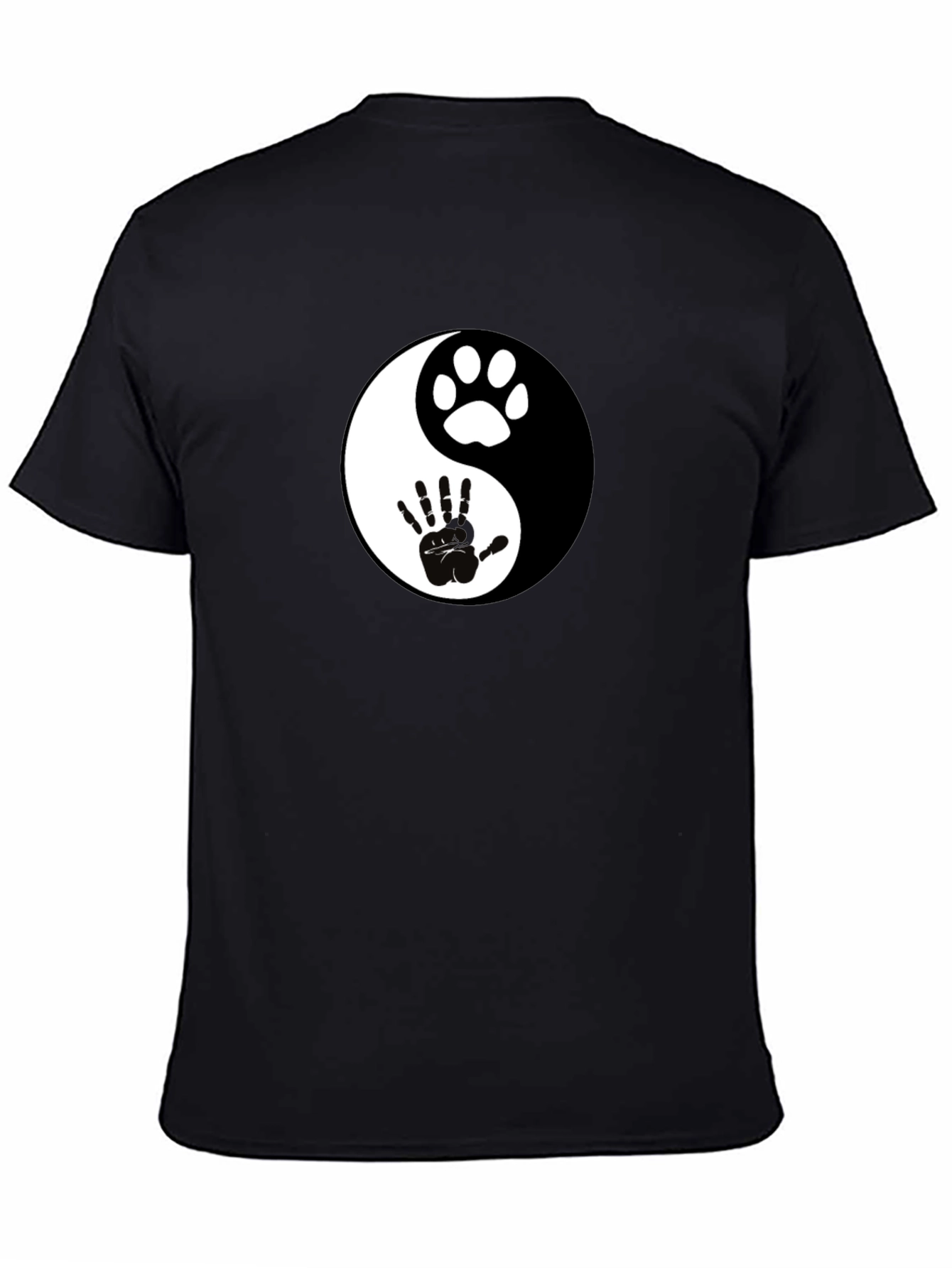 Yin Yang Paw and Hand Print Black T-Shirt