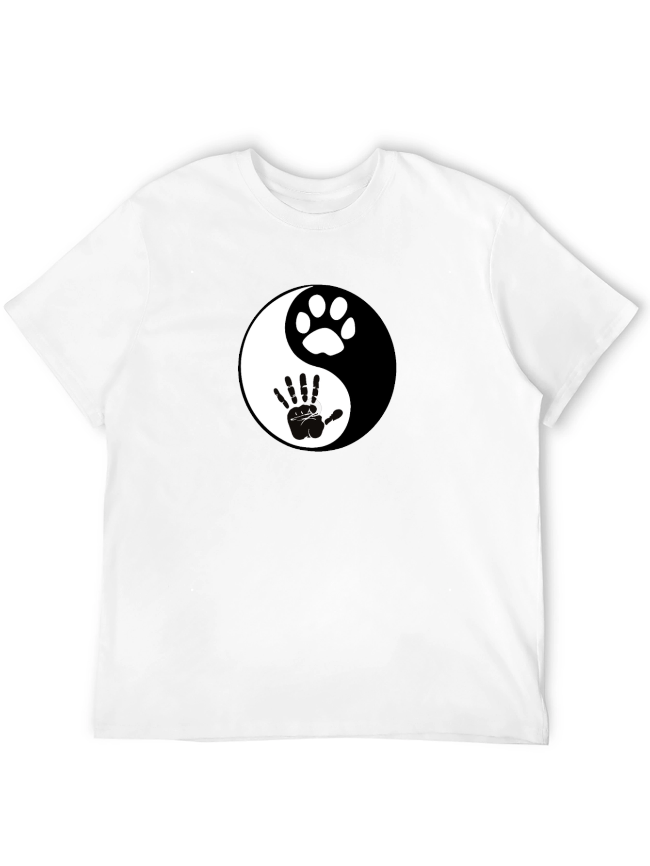 Yin Yang Paw and Hand Print Black T-Shirt