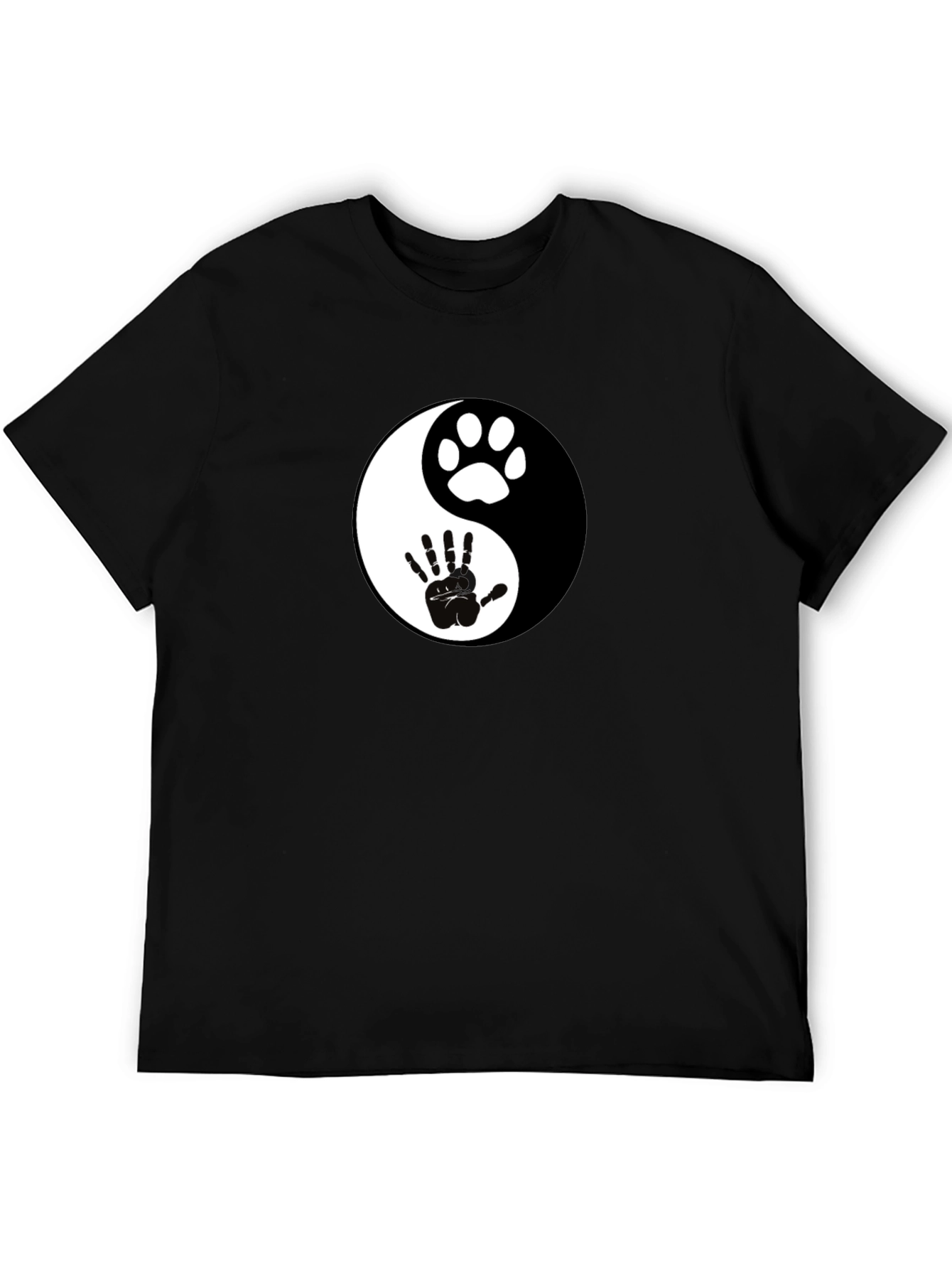 Yin Yang Paw and Hand Print Black T-Shirt