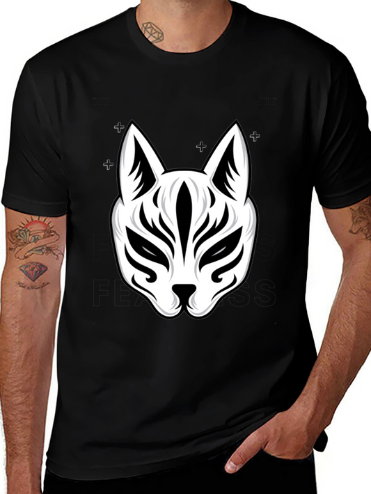 Black T-Shirt with Kitsune Mask Design