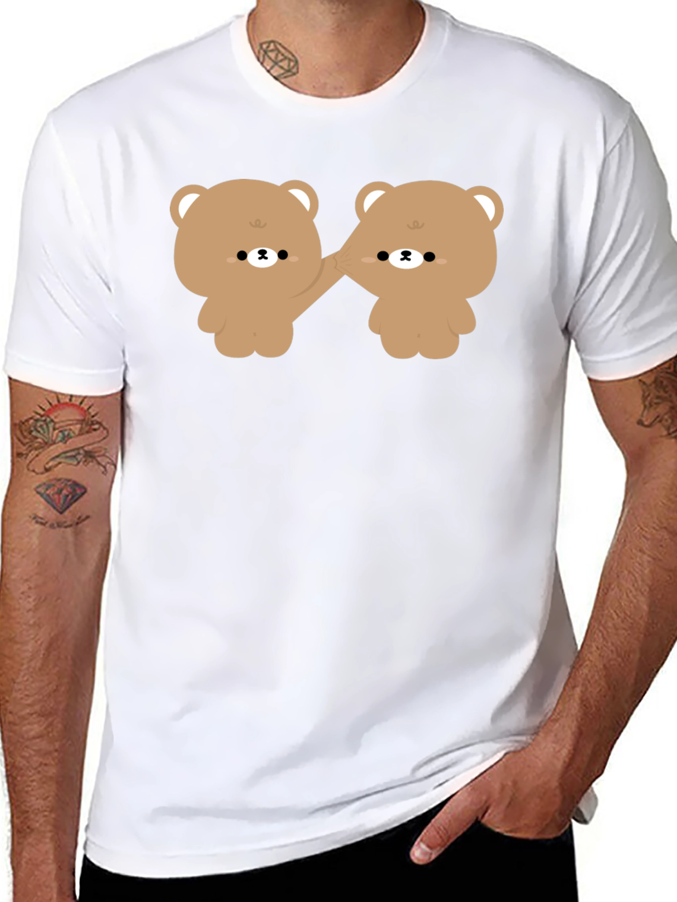 Cute Bears Holding Hands Black T-Shirt
