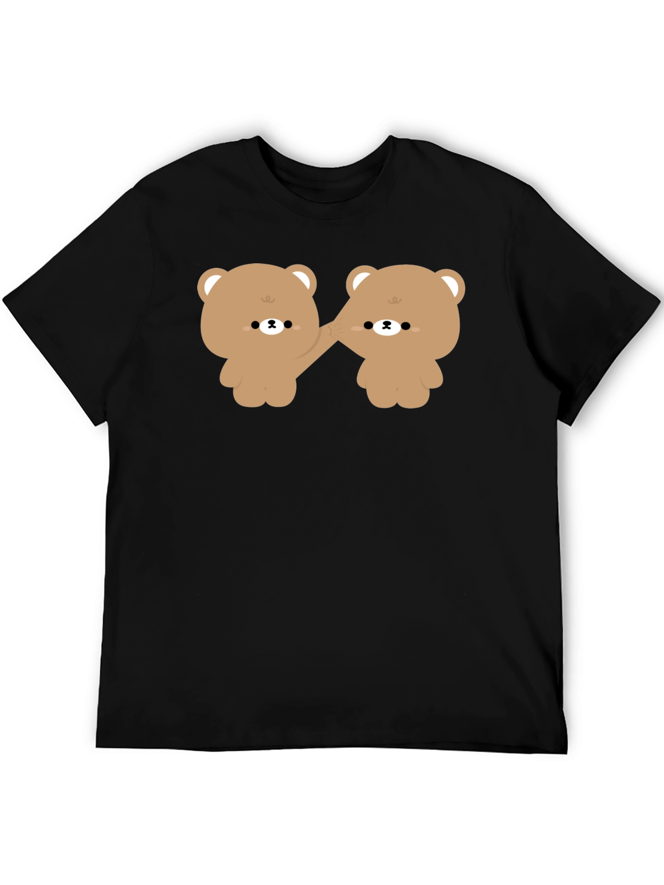 Cute Bears Holding Hands Black T-Shirt