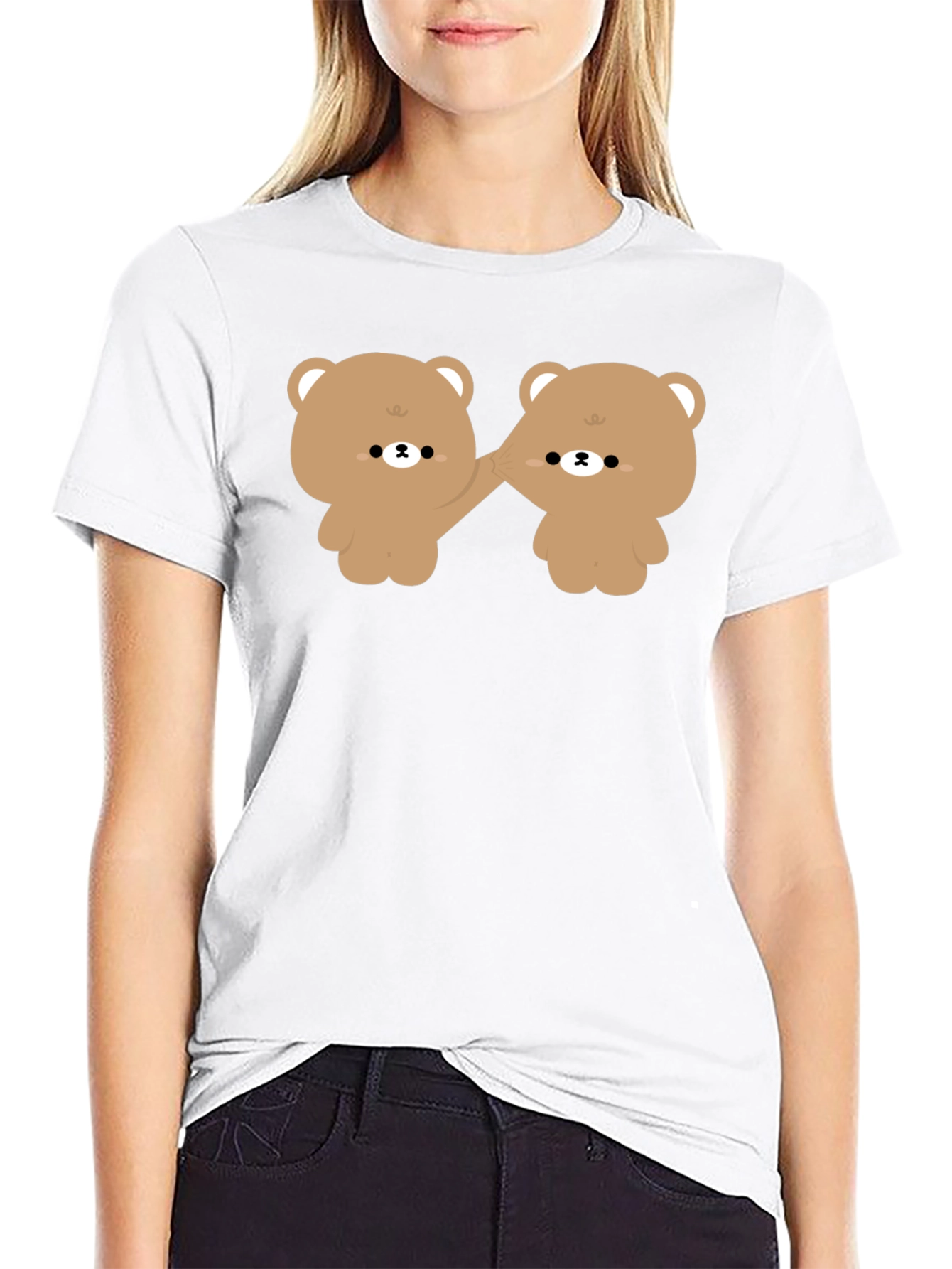 Cute Bears Holding Hands Black T-Shirt