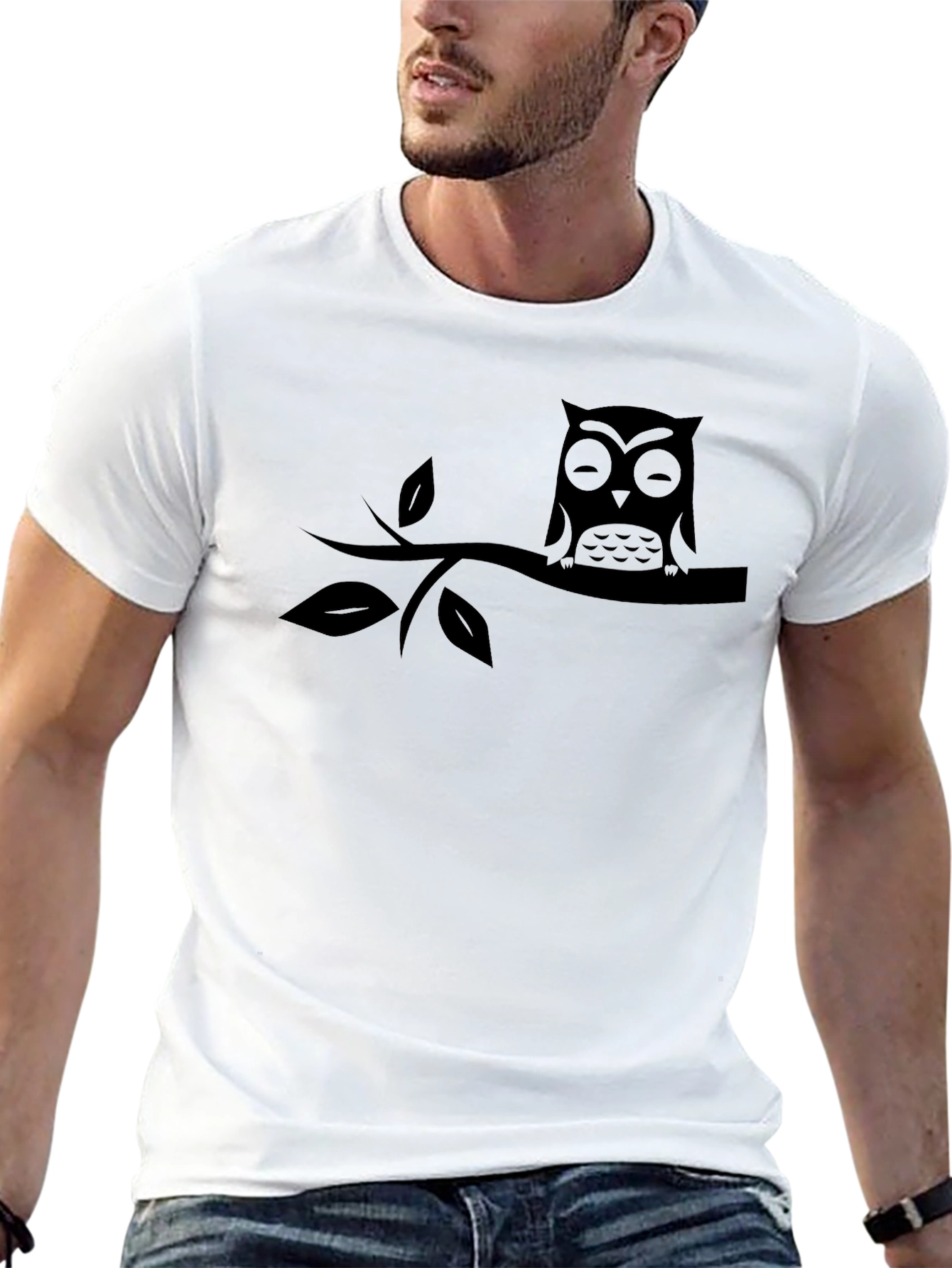 Mens Black Owl on Branch Graphic T-Shirt
