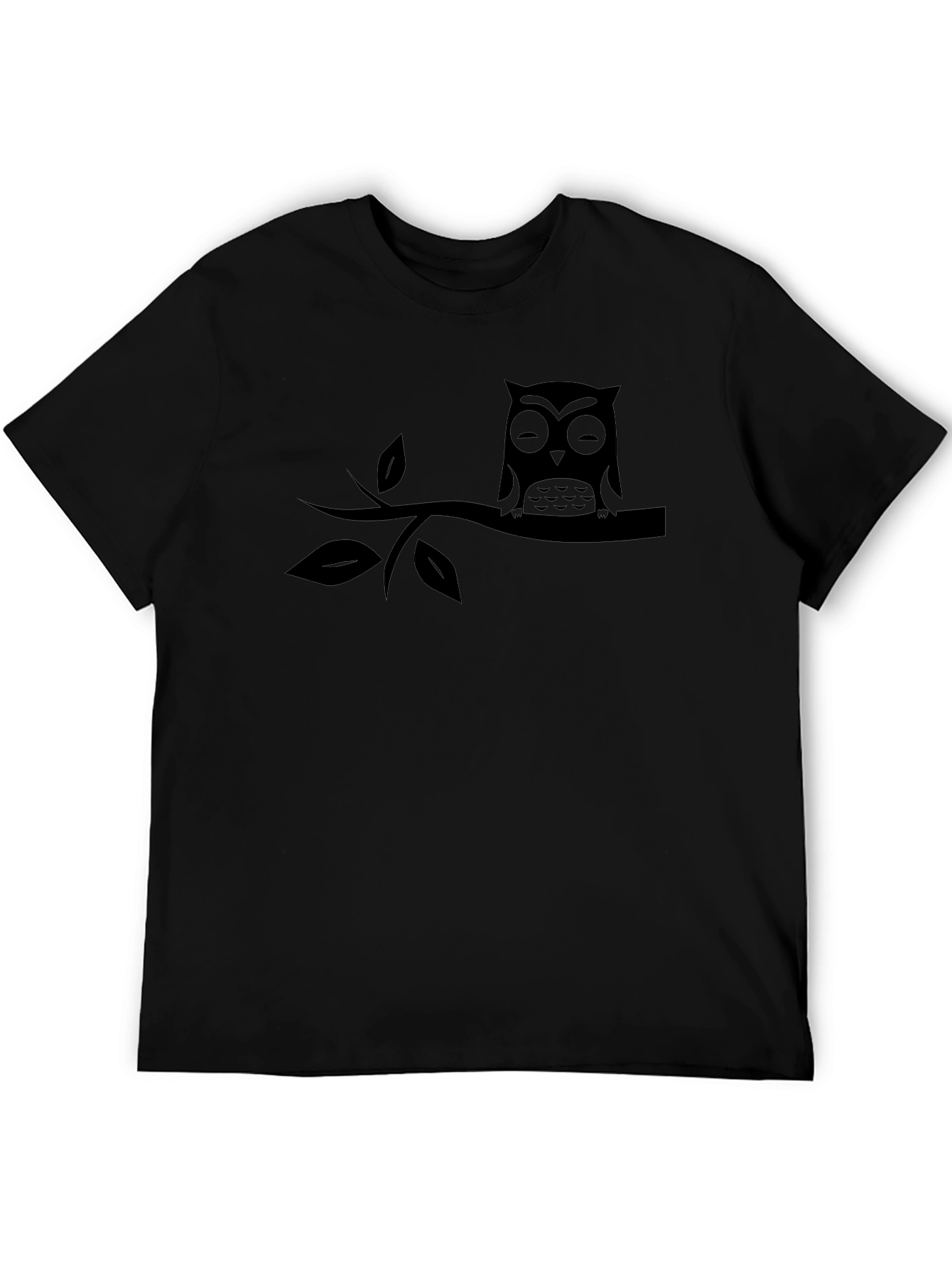 Mens Black Owl on Branch Graphic T-Shirt