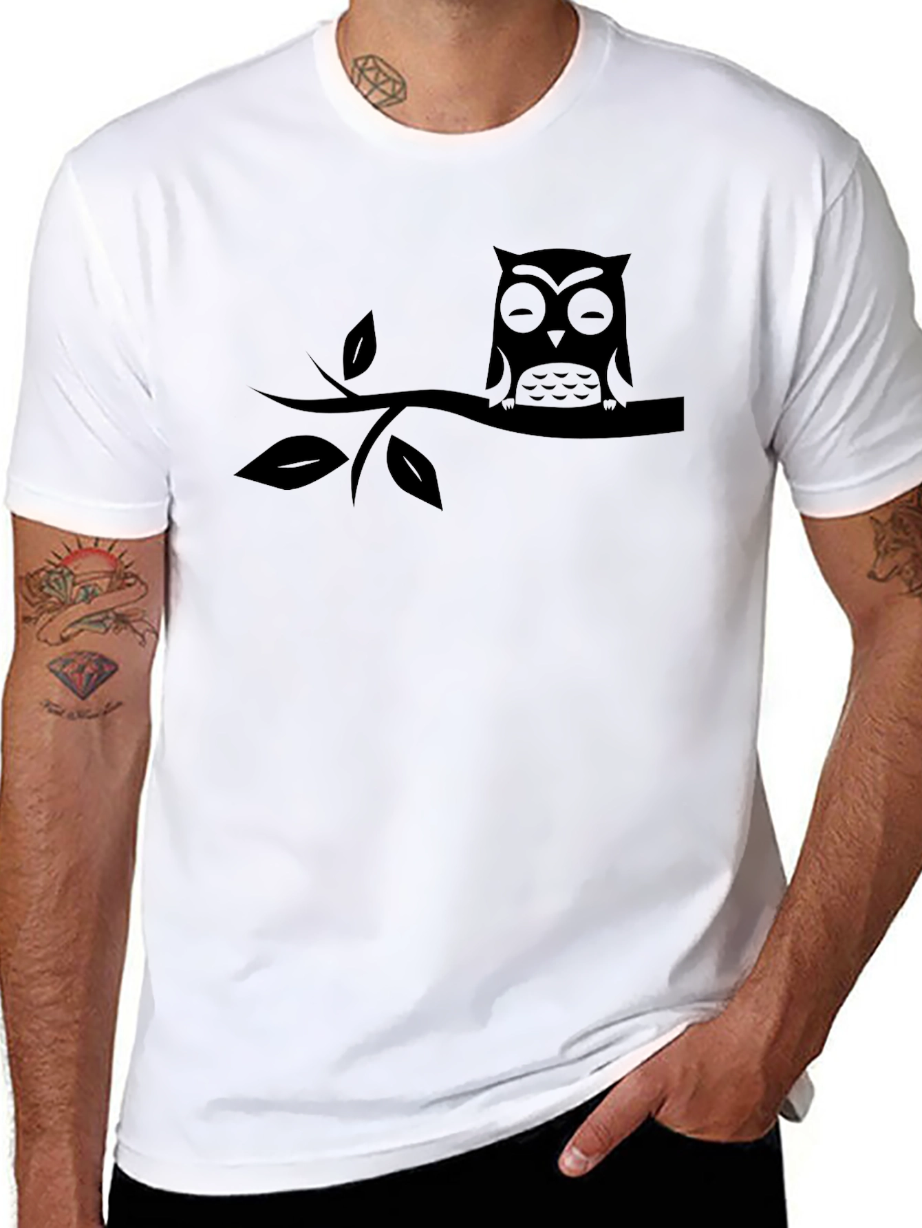 Mens Black Owl on Branch Graphic T-Shirt