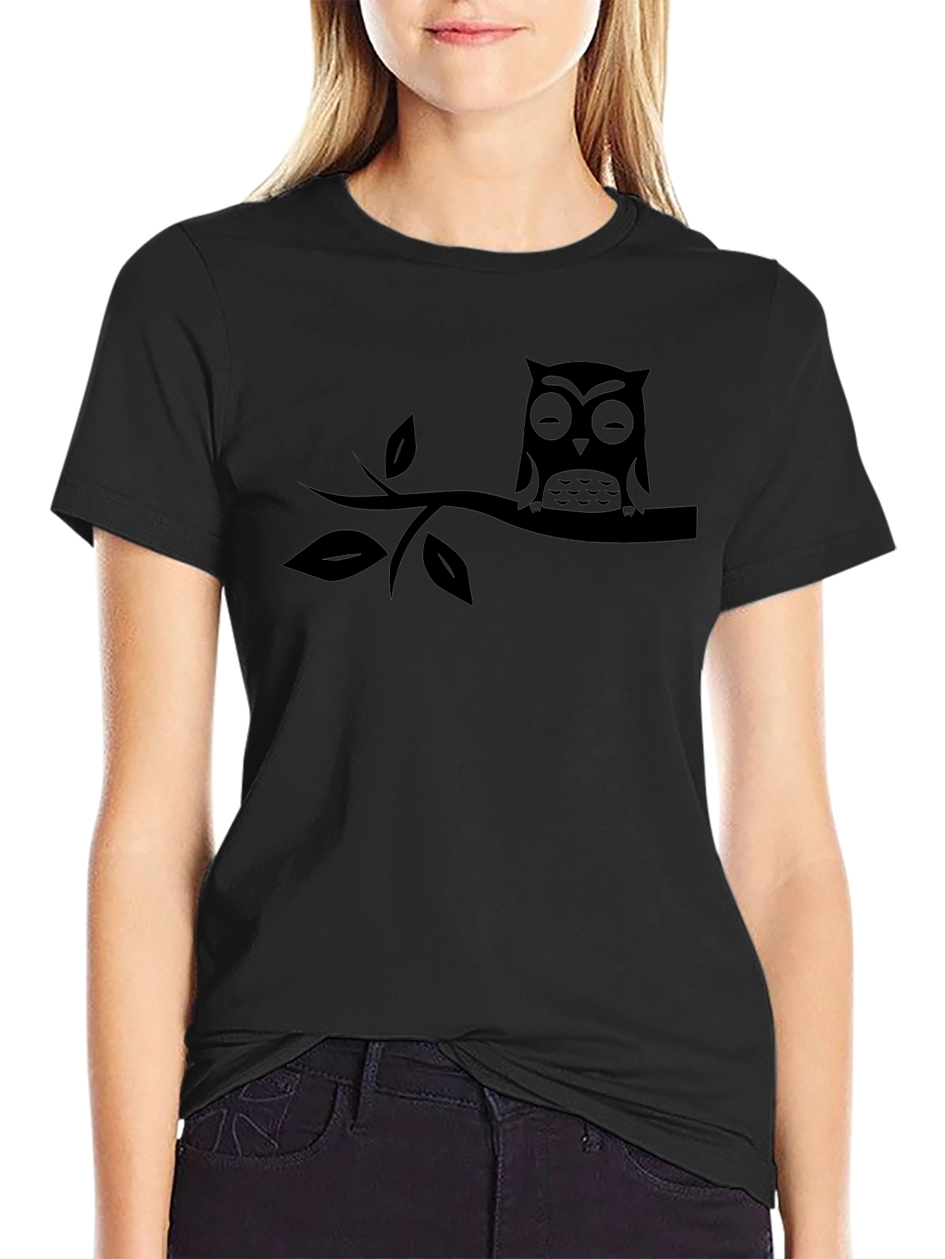 Mens Black Owl on Branch Graphic T-Shirt
