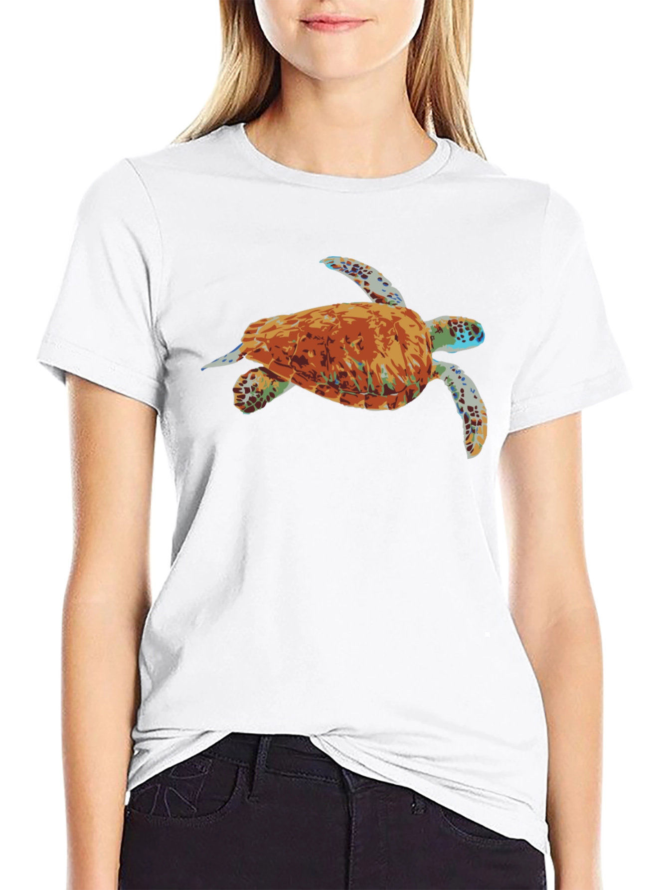 Mens Black T-Shirt with Turtle Graphic
