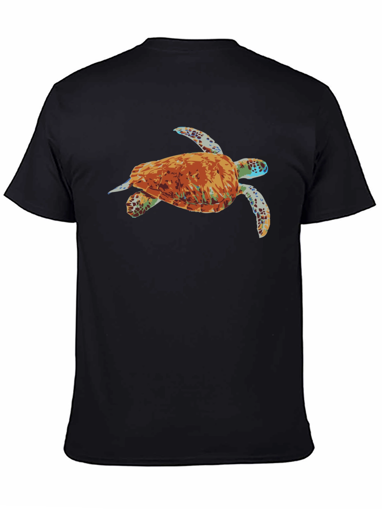 Mens Black T-Shirt with Turtle Graphic