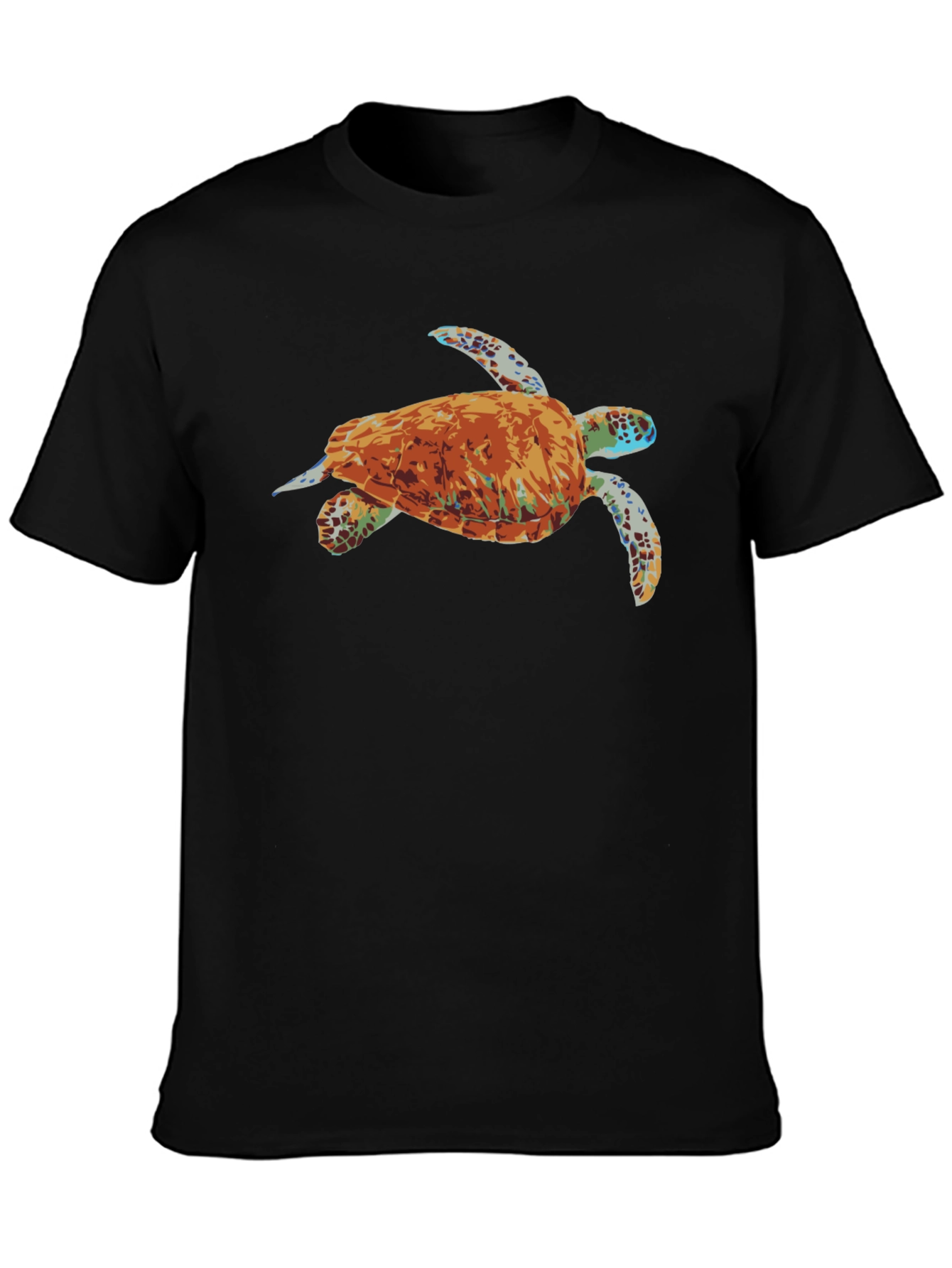 Mens Black T-Shirt with Turtle Graphic