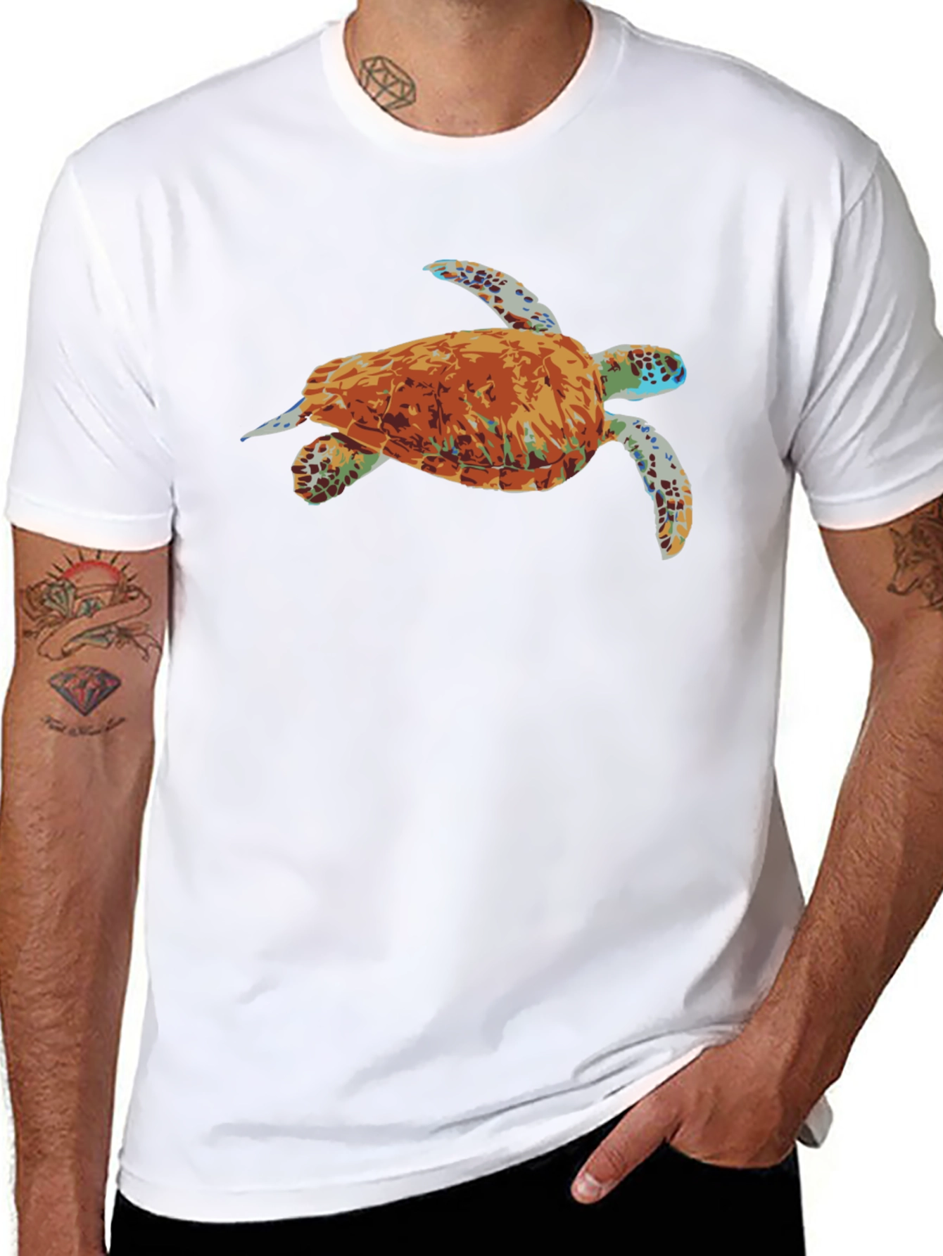 Mens Black T-Shirt with Turtle Graphic