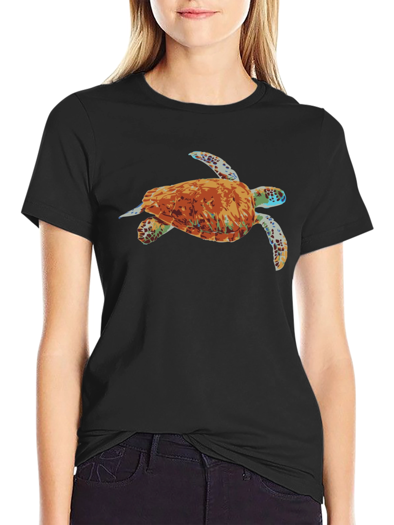 Mens Black T-Shirt with Turtle Graphic