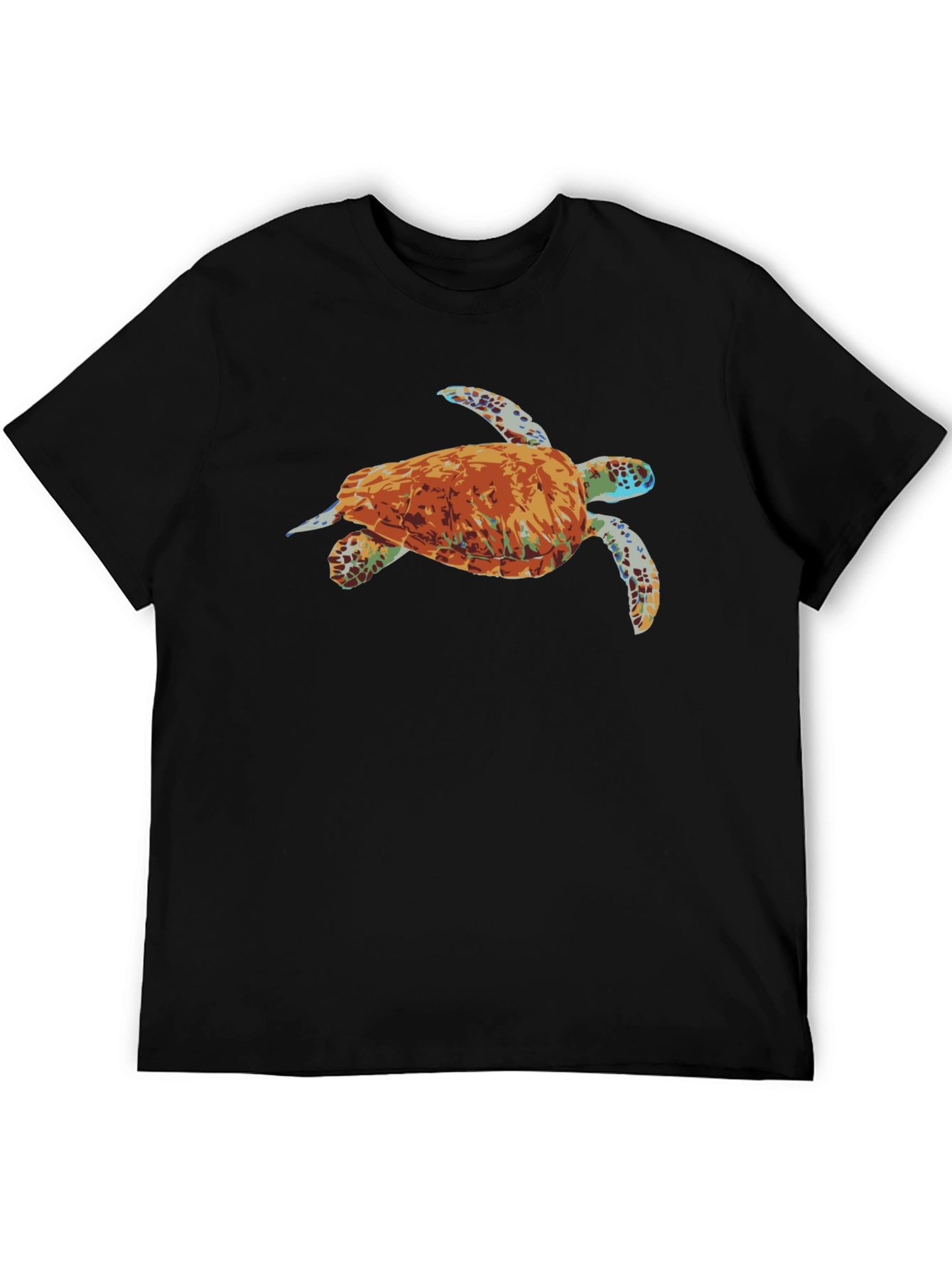 Mens Black T-Shirt with Turtle Graphic