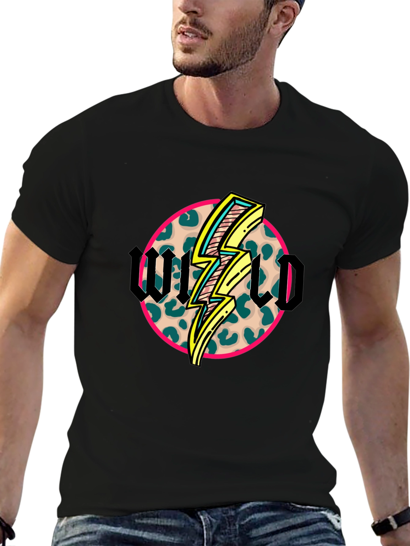 Wild Graphic Tee - Leopard Print Lightning Bolt