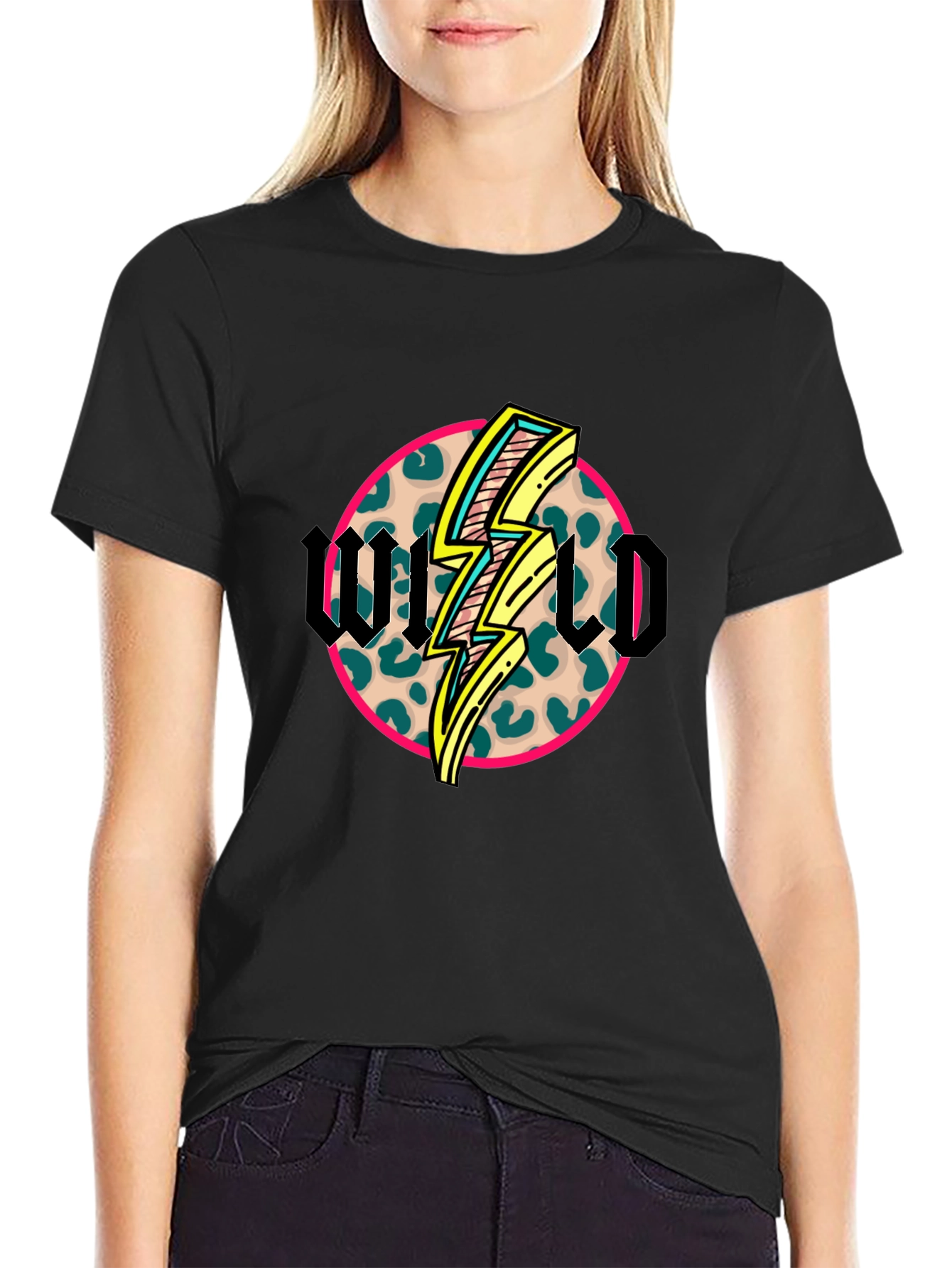 Wild Graphic Tee - Leopard Print Lightning Bolt
