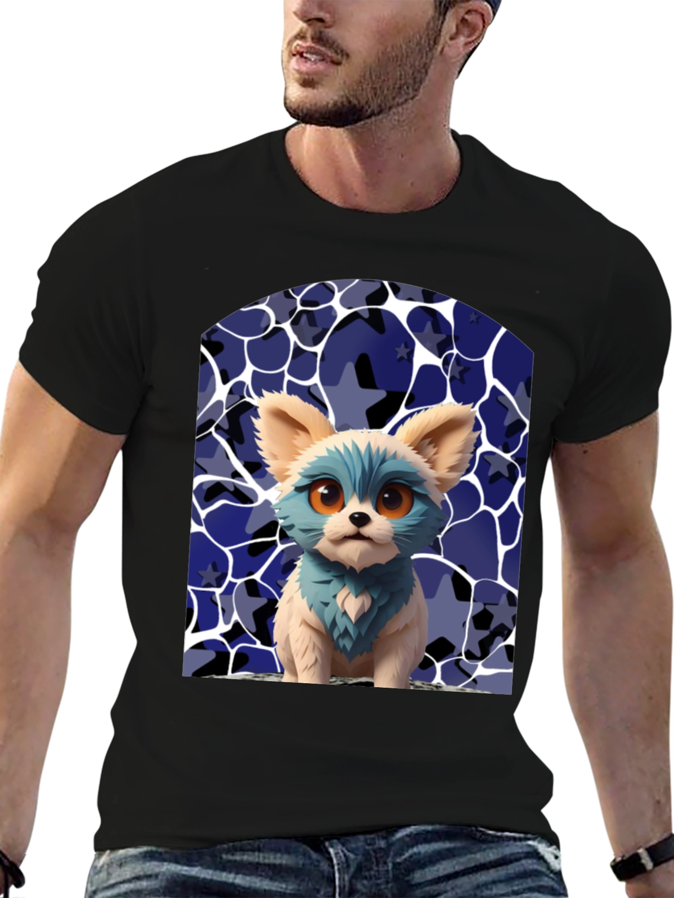 Stylish Black Tee with Cute Puppy Print