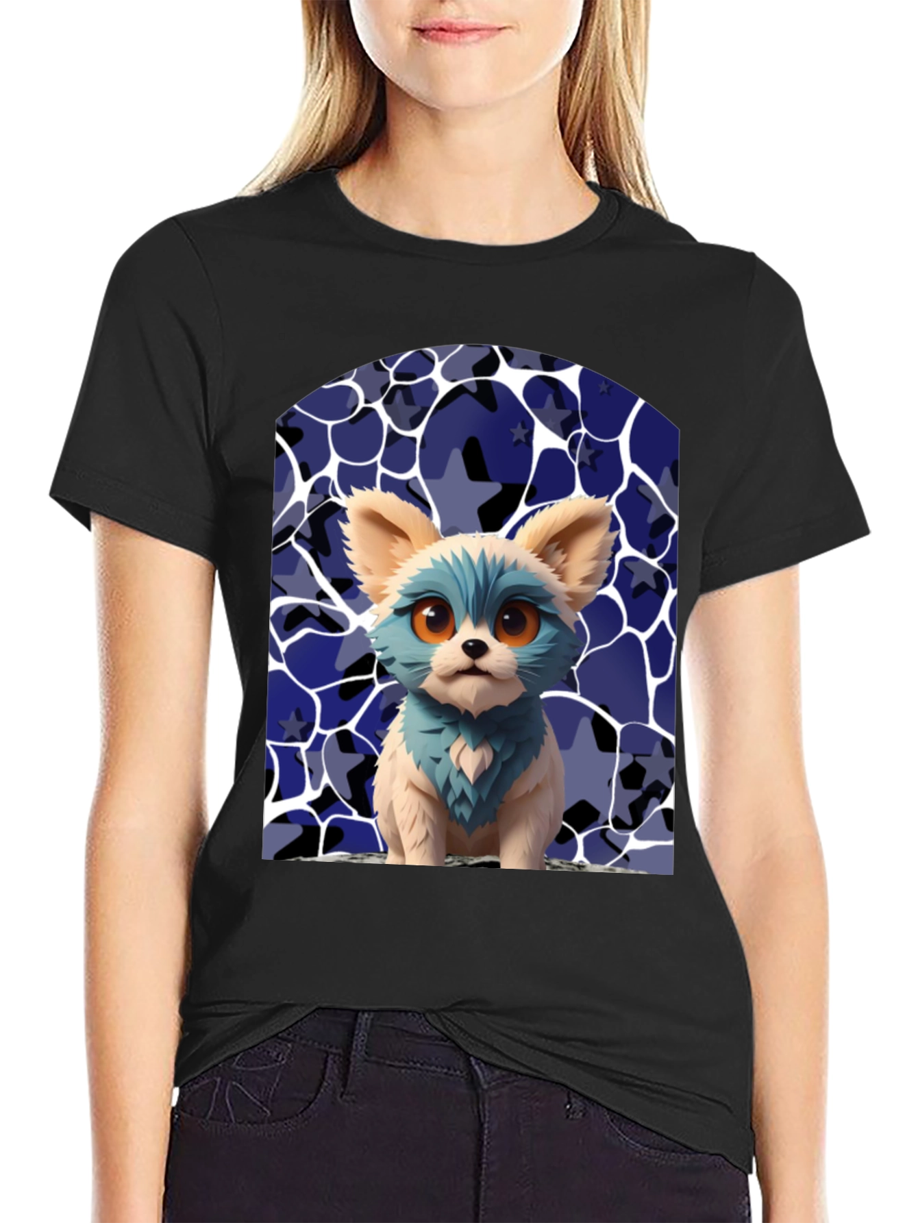 Stylish Black Tee with Cute Puppy Print