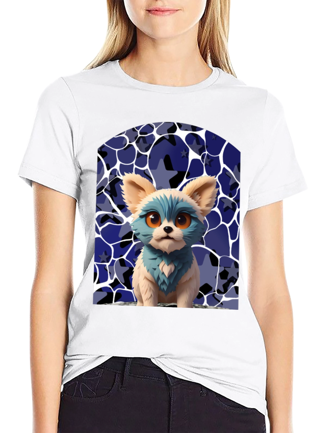 Stylish Black Tee with Cute Puppy Print