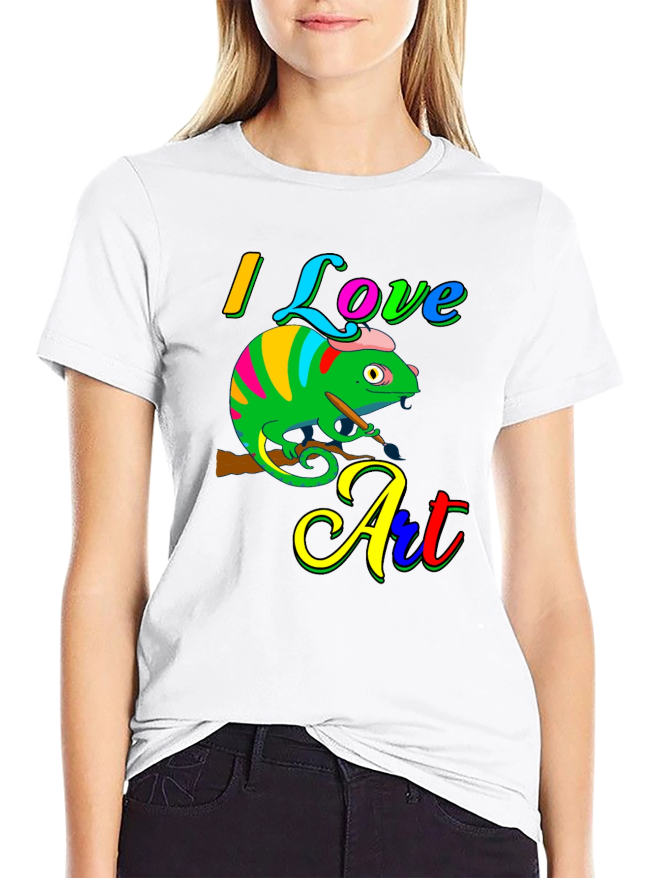 I Love Art Chameleon Graphic Tee - Unique Design