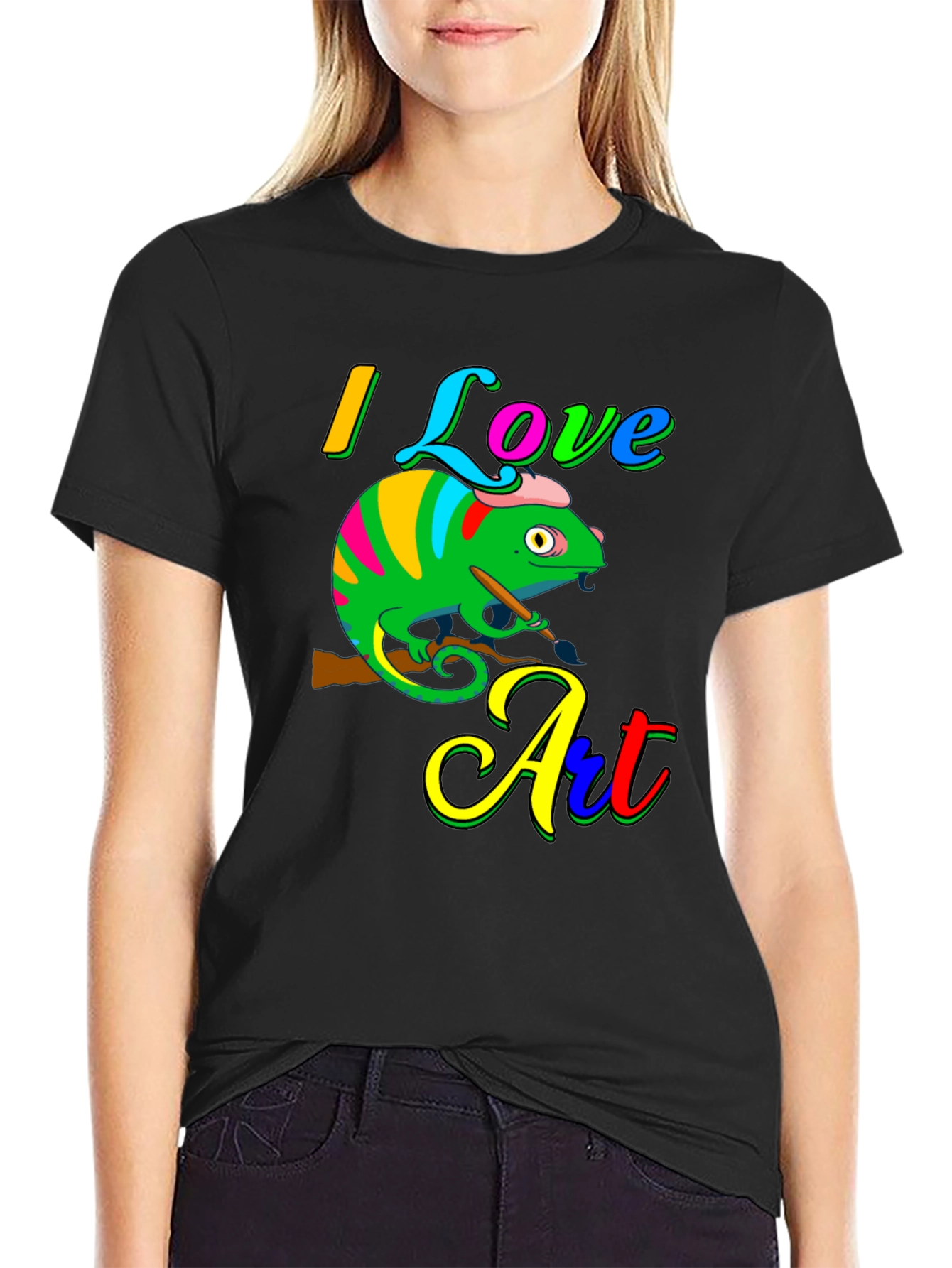 I Love Art Chameleon Graphic Tee - Unique Design