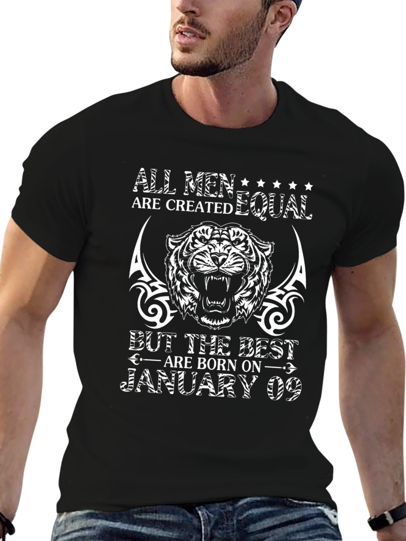 Mens Graphic T-Shirt - January 09 Birthday Tiger Design