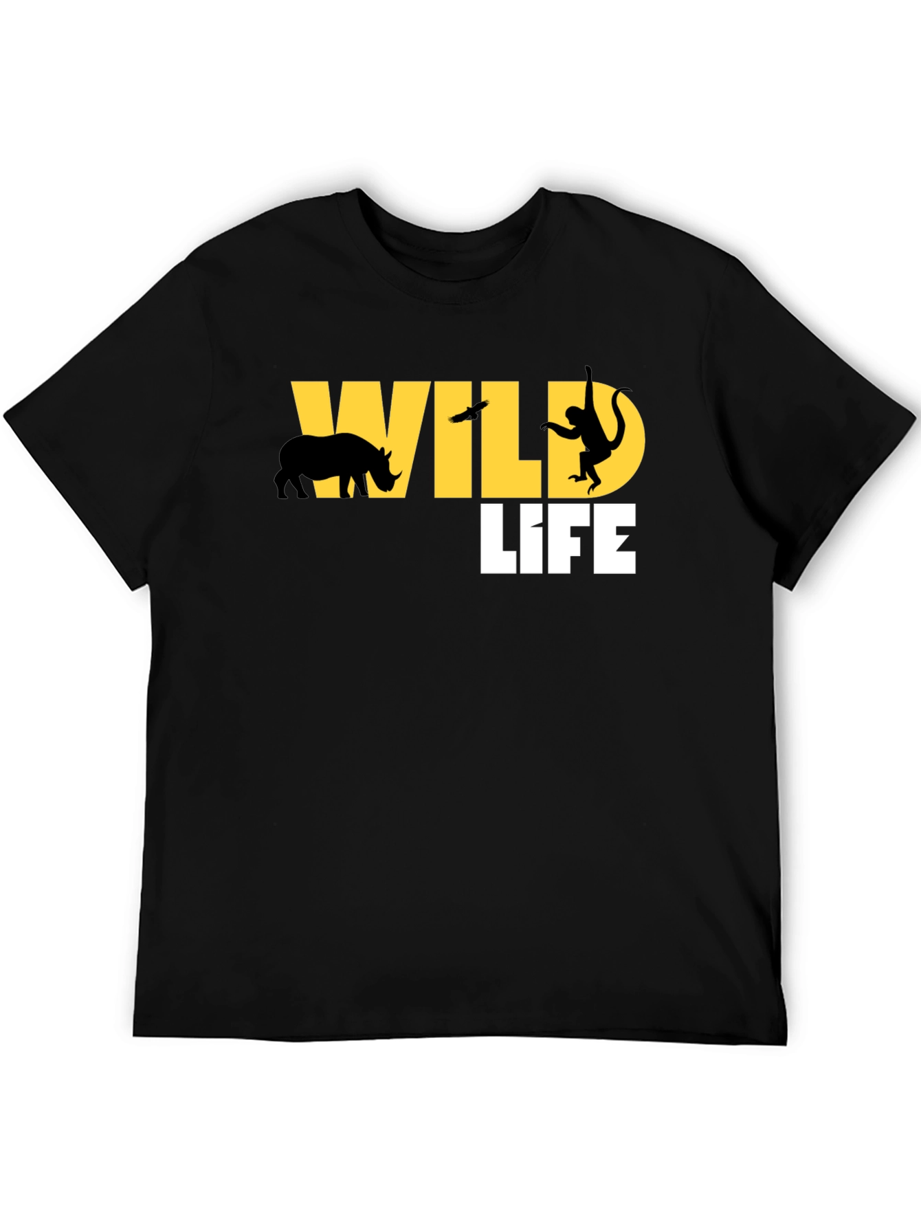 Wildlife Graphic Tee - Black Cotton T-Shirt