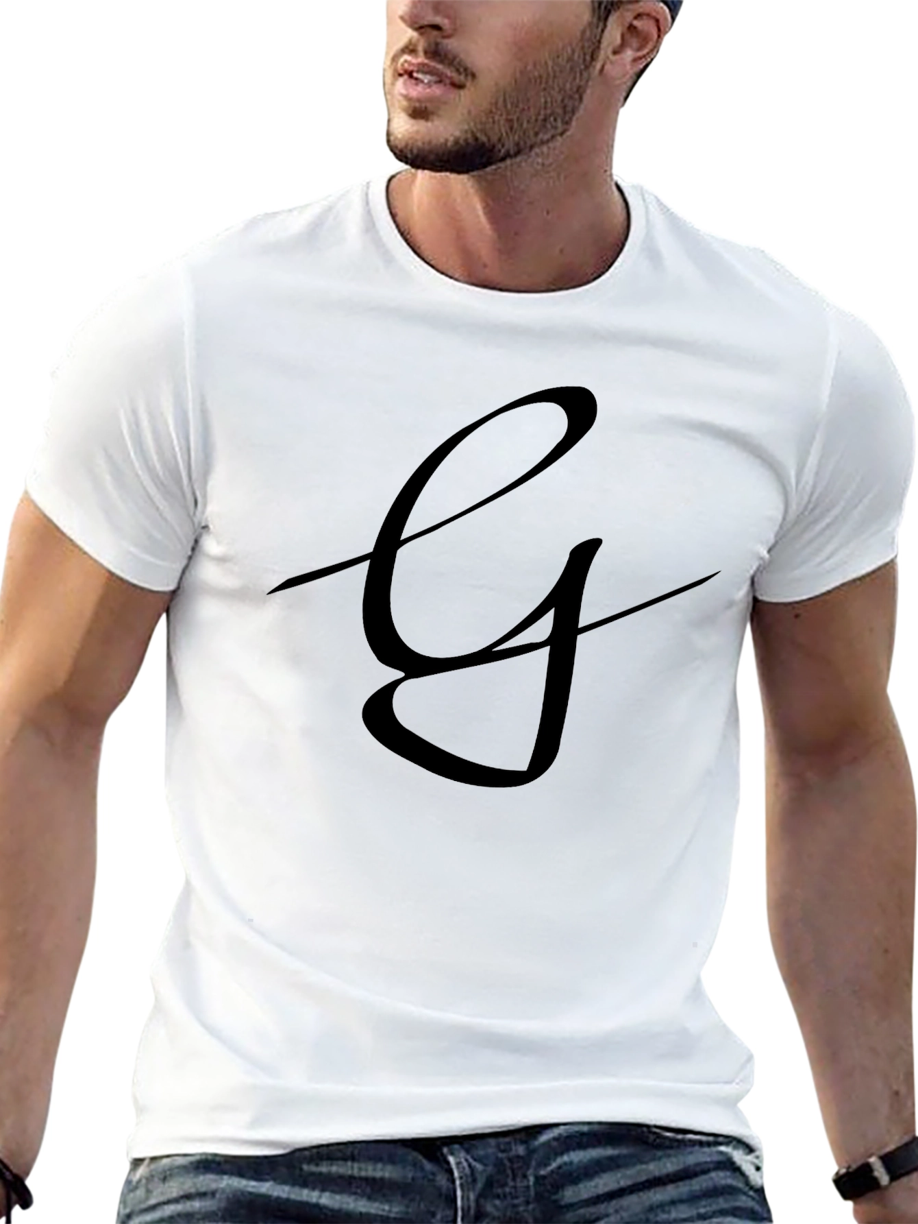 Elegant Script Letter Black T-Shirt