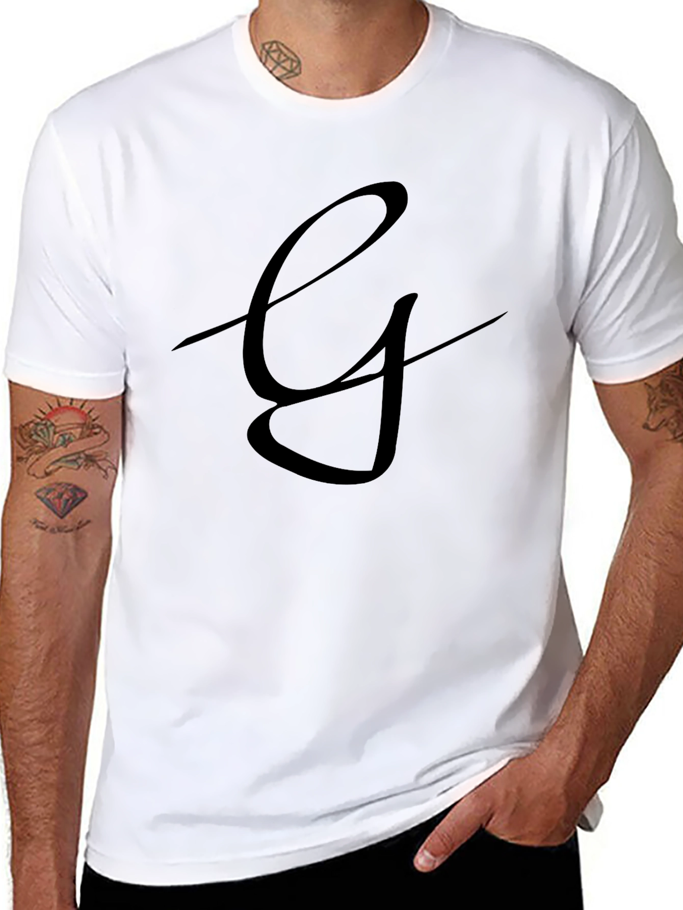 Elegant Script Letter Black T-Shirt