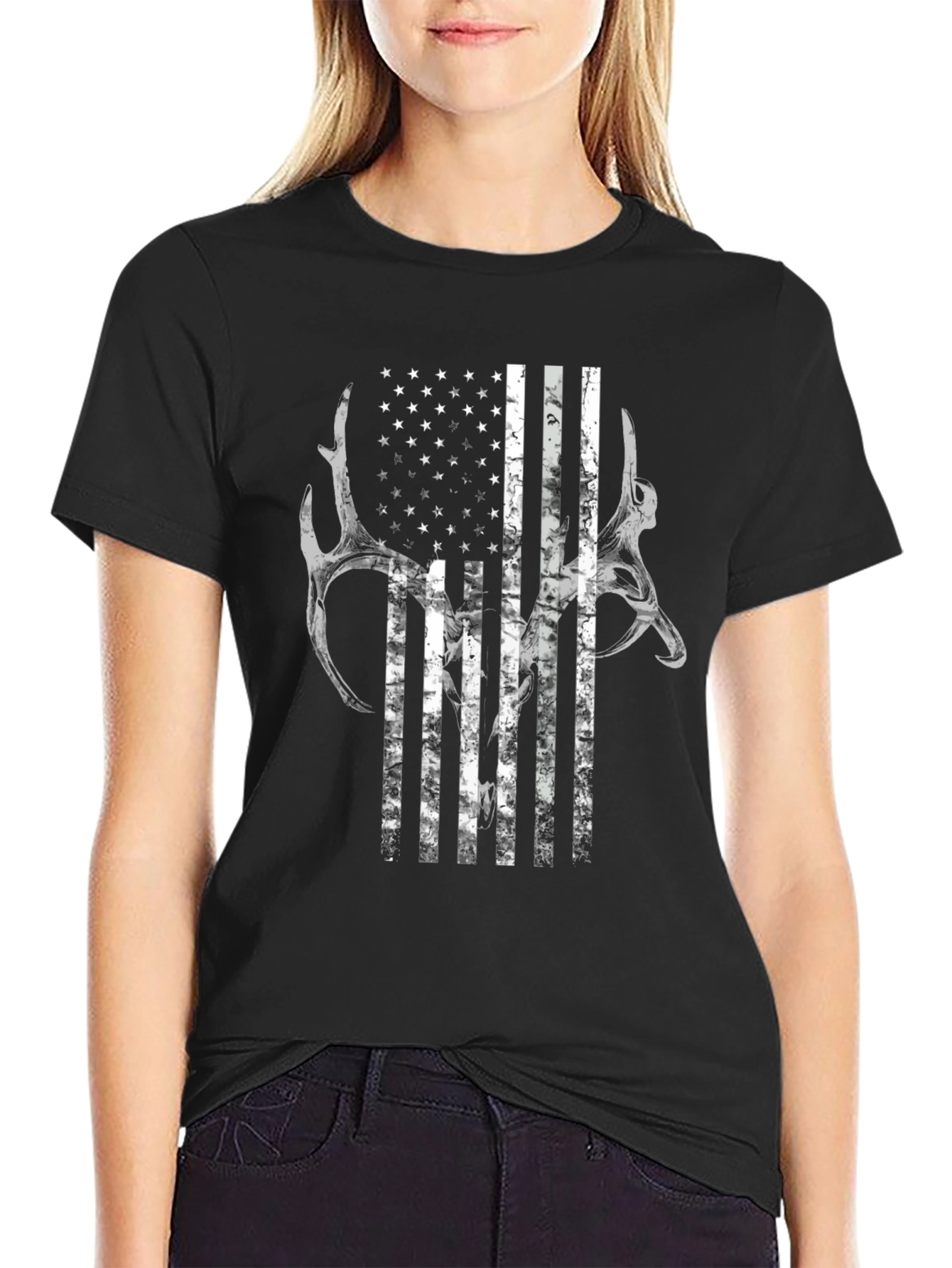 American Flag Deer Antler Graphic Tee