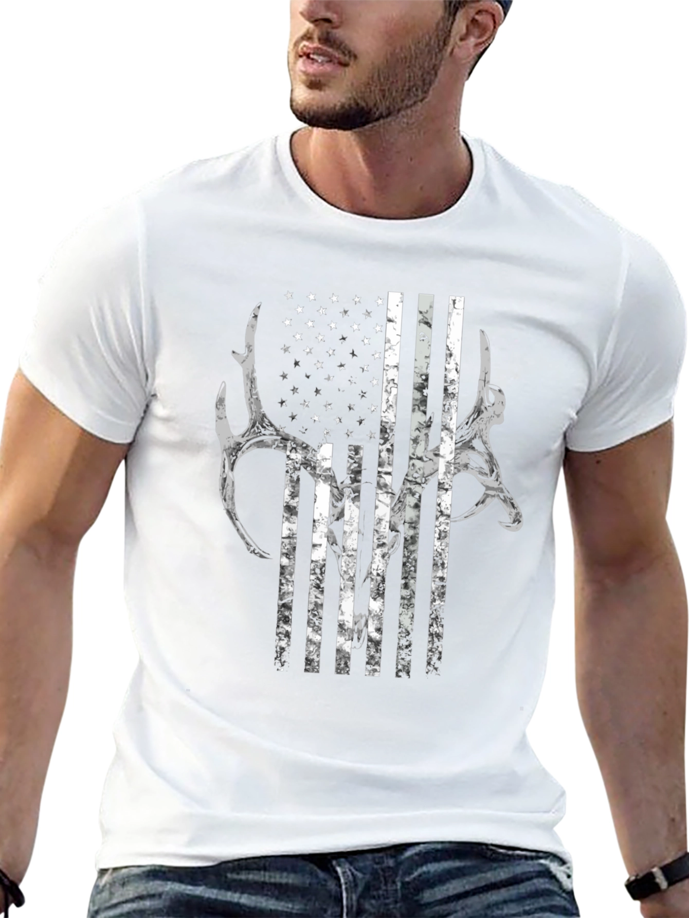 American Flag Deer Antler Graphic Tee
