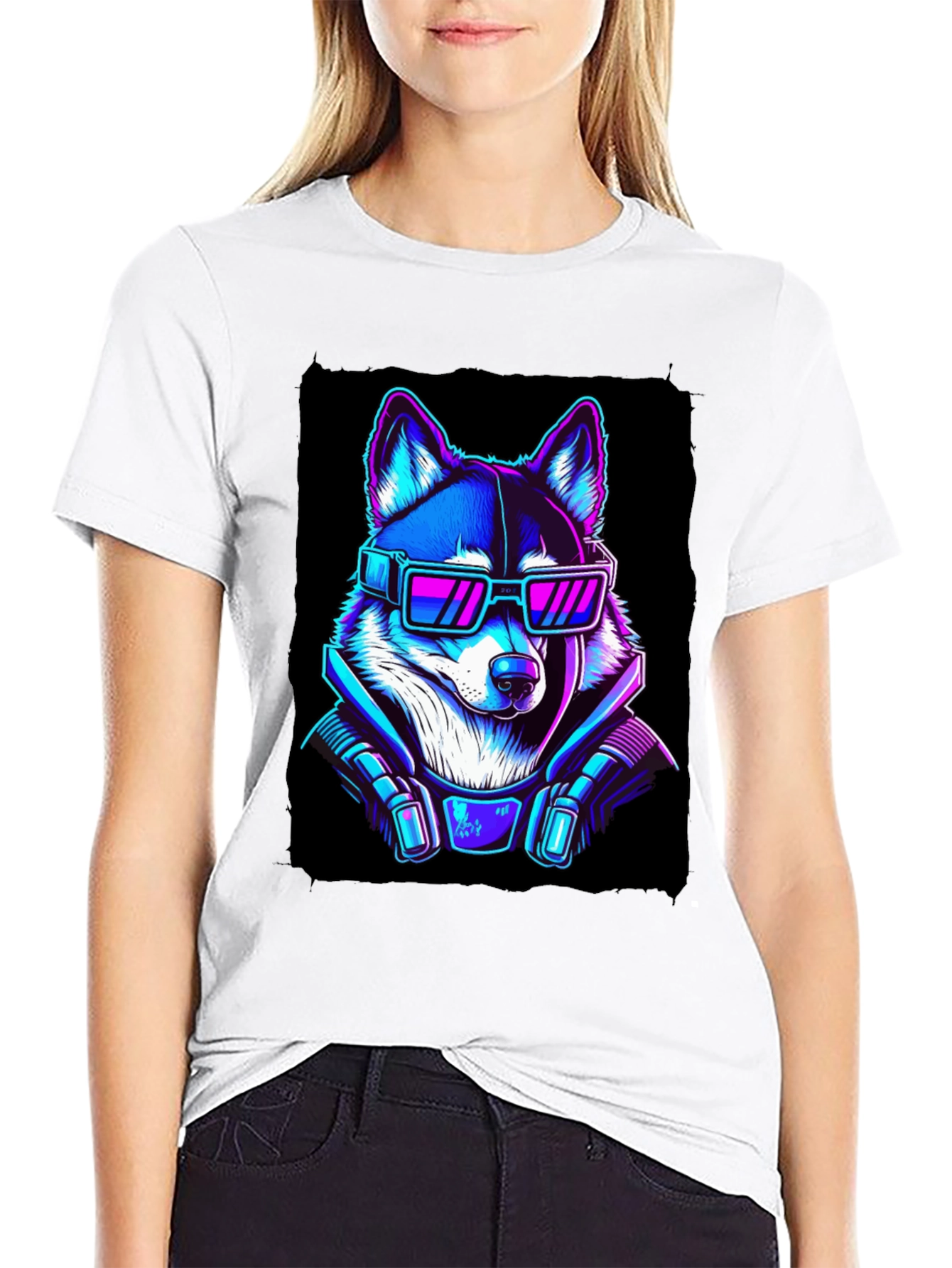 Cyberpunk Dog T-Shirt - Neon Style