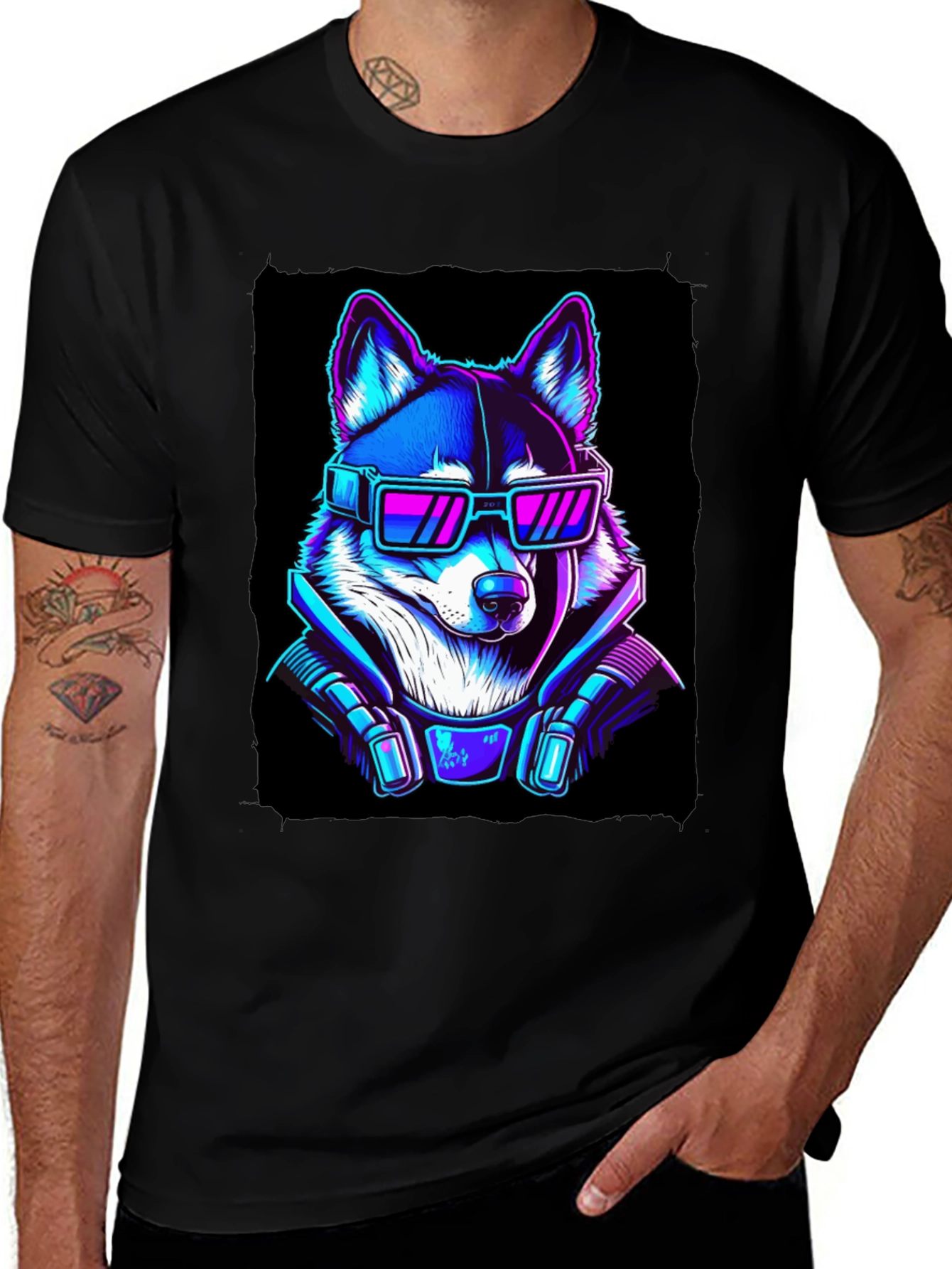Cyberpunk Dog T-Shirt - Neon Style