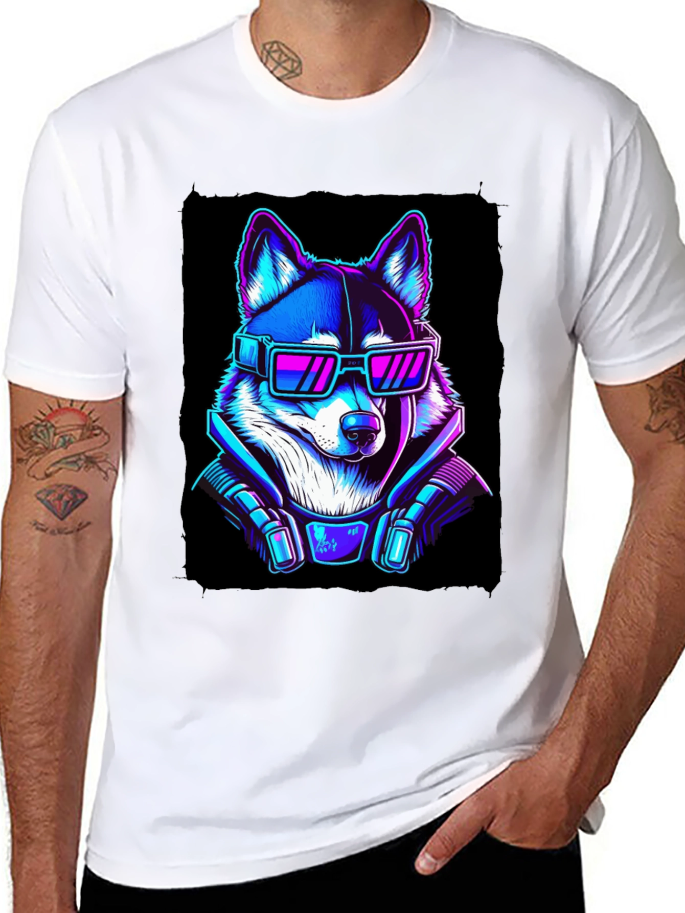 Cyberpunk Dog T-Shirt - Neon Style