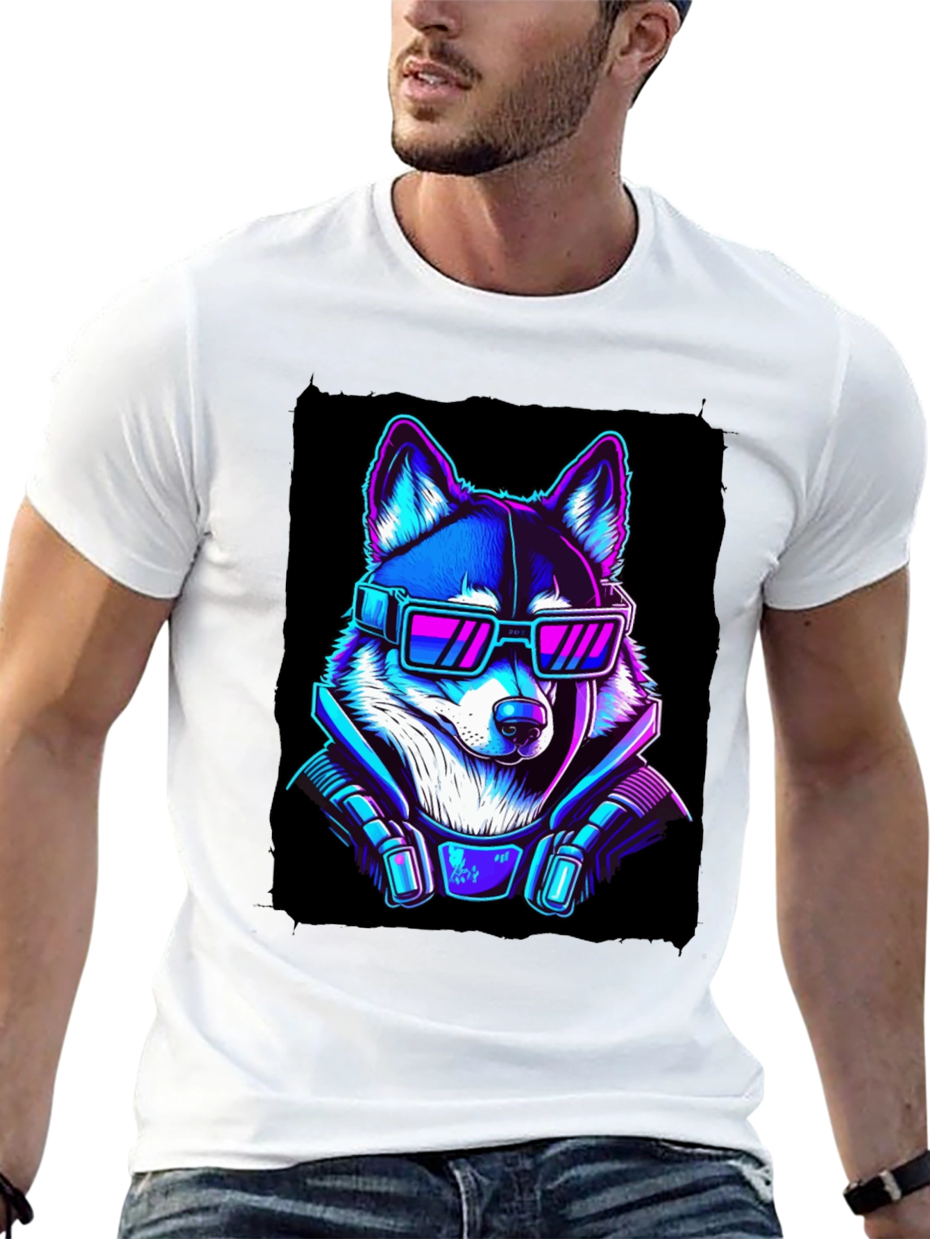 Cyberpunk Dog T-Shirt - Neon Style