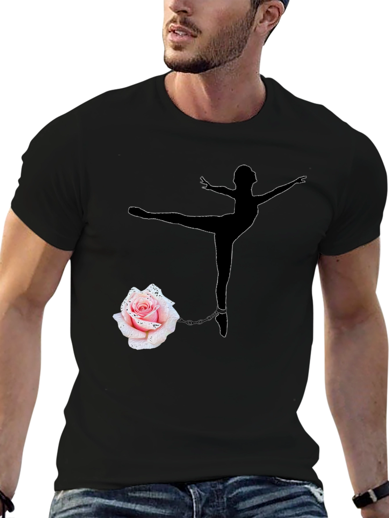 Ballerina and Rose Graphic Tee - Black