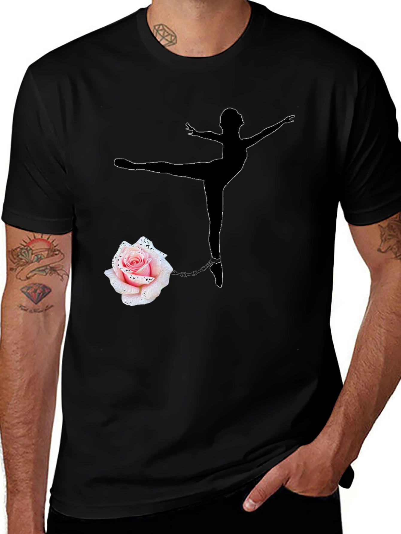 Ballerina and Rose Graphic Tee - Black