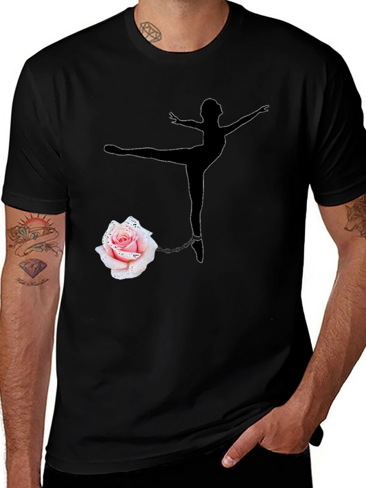 Ballerina and Rose Graphic Tee - Black