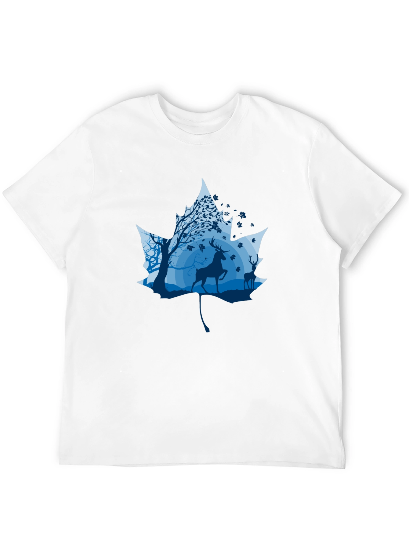 Nature Deer Maple Leaf Graphic Black T-Shirt