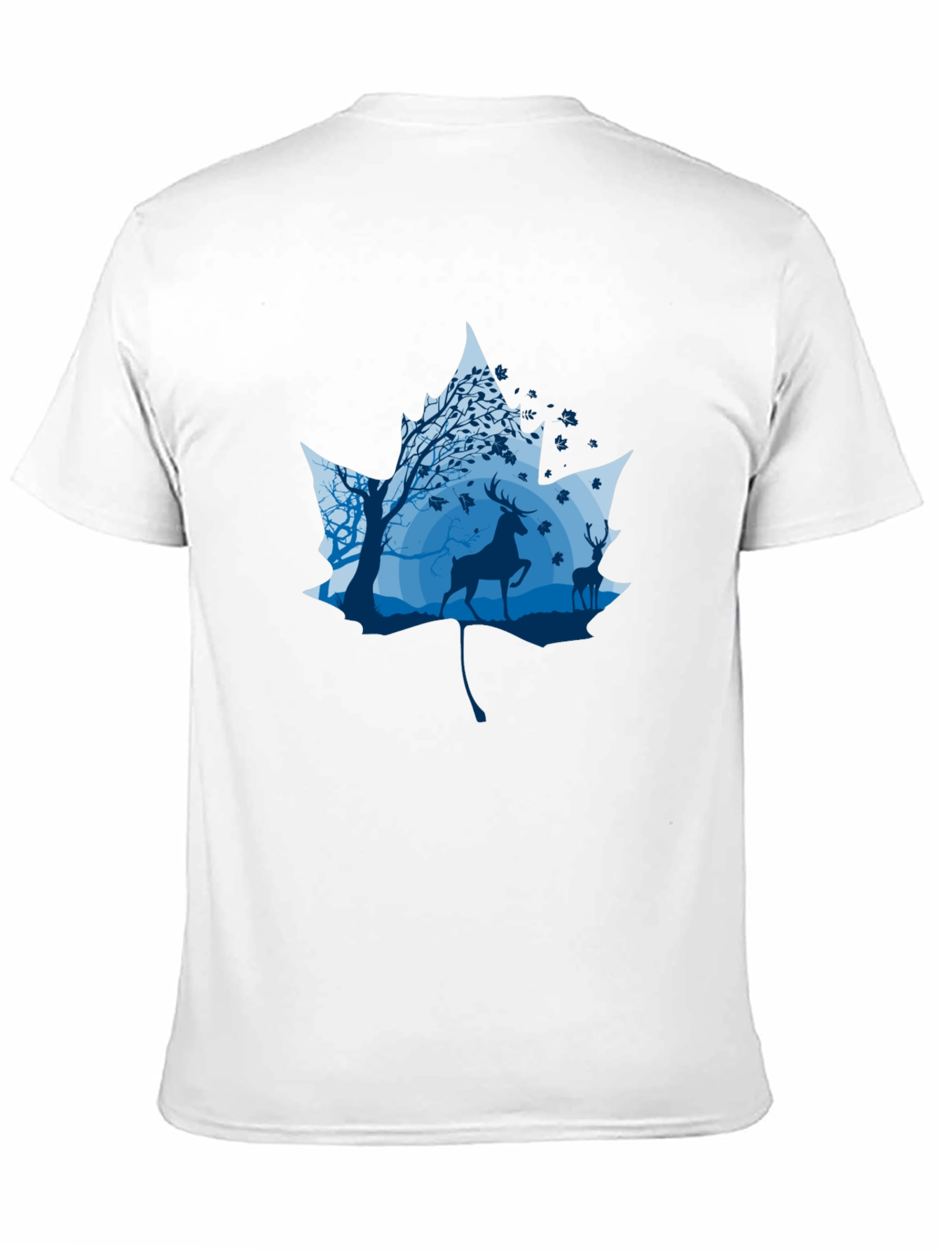 Nature Deer Maple Leaf Graphic Black T-Shirt