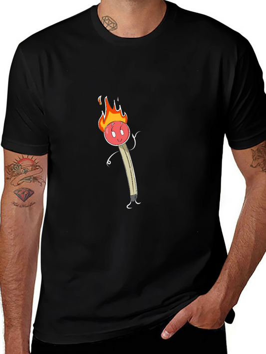 Funny Burning Matchstick Graphic Tee - Black