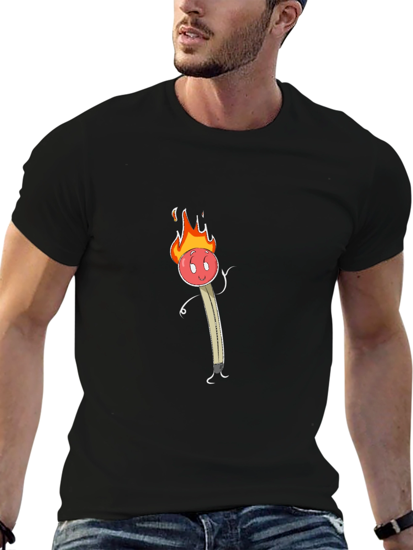 Funny Burning Matchstick Graphic Tee - Black