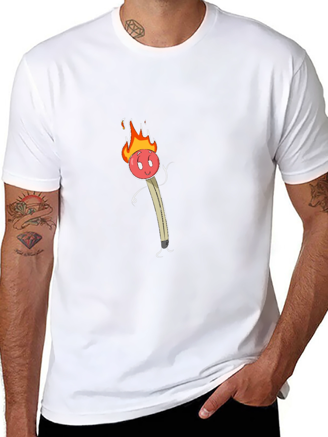 Funny Burning Matchstick Graphic Tee - Black