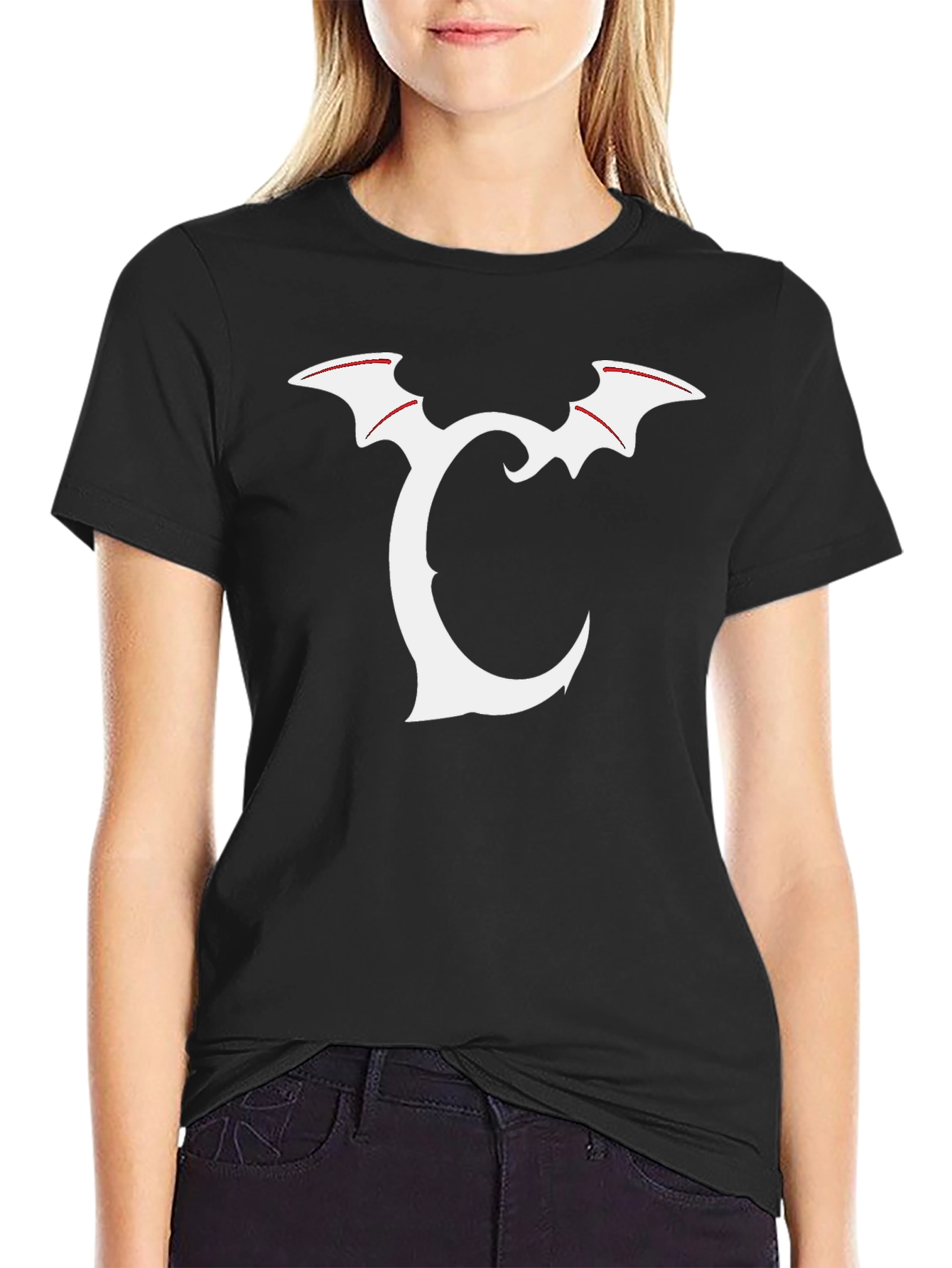 Bat Wing Initial Tee - Black Graphic T-Shirt