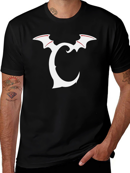Bat Wing Initial Tee - Black Graphic T-Shirt