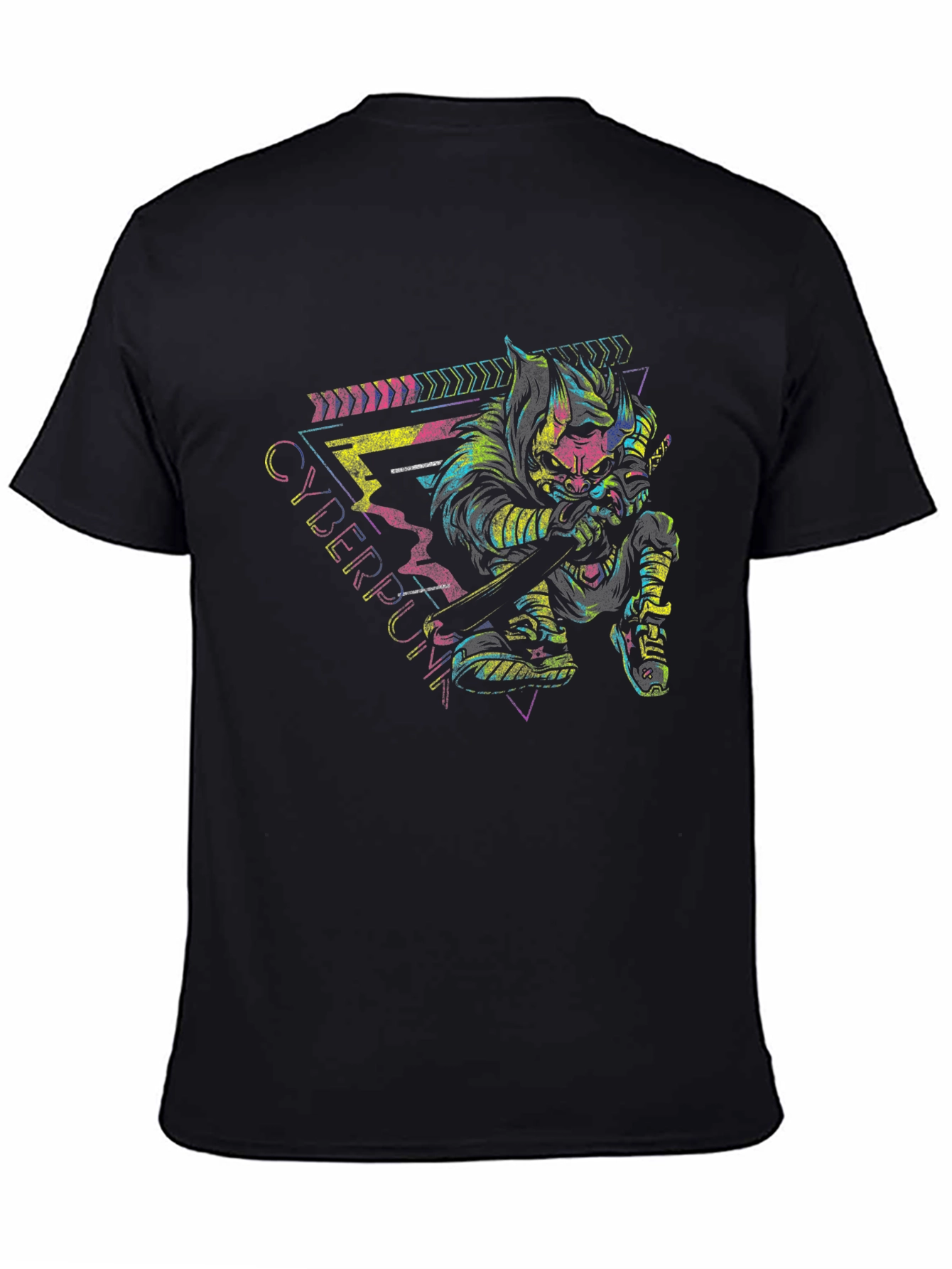 Cyberpunk Ninja Graphic Tee - Black Cotton T-Shirt